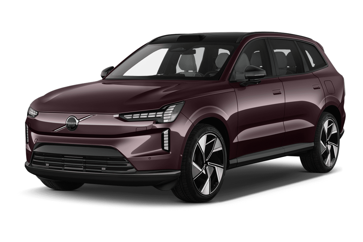 Schräge Frontansicht eines Volvo EX90, freigestellt