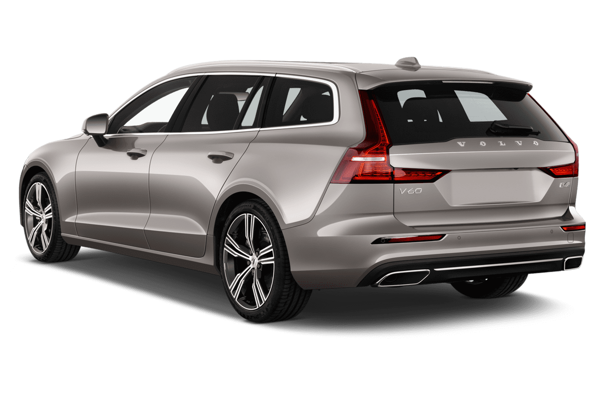 Schräge Heckansicht eines Volvo V60 Recharge, freigestellt