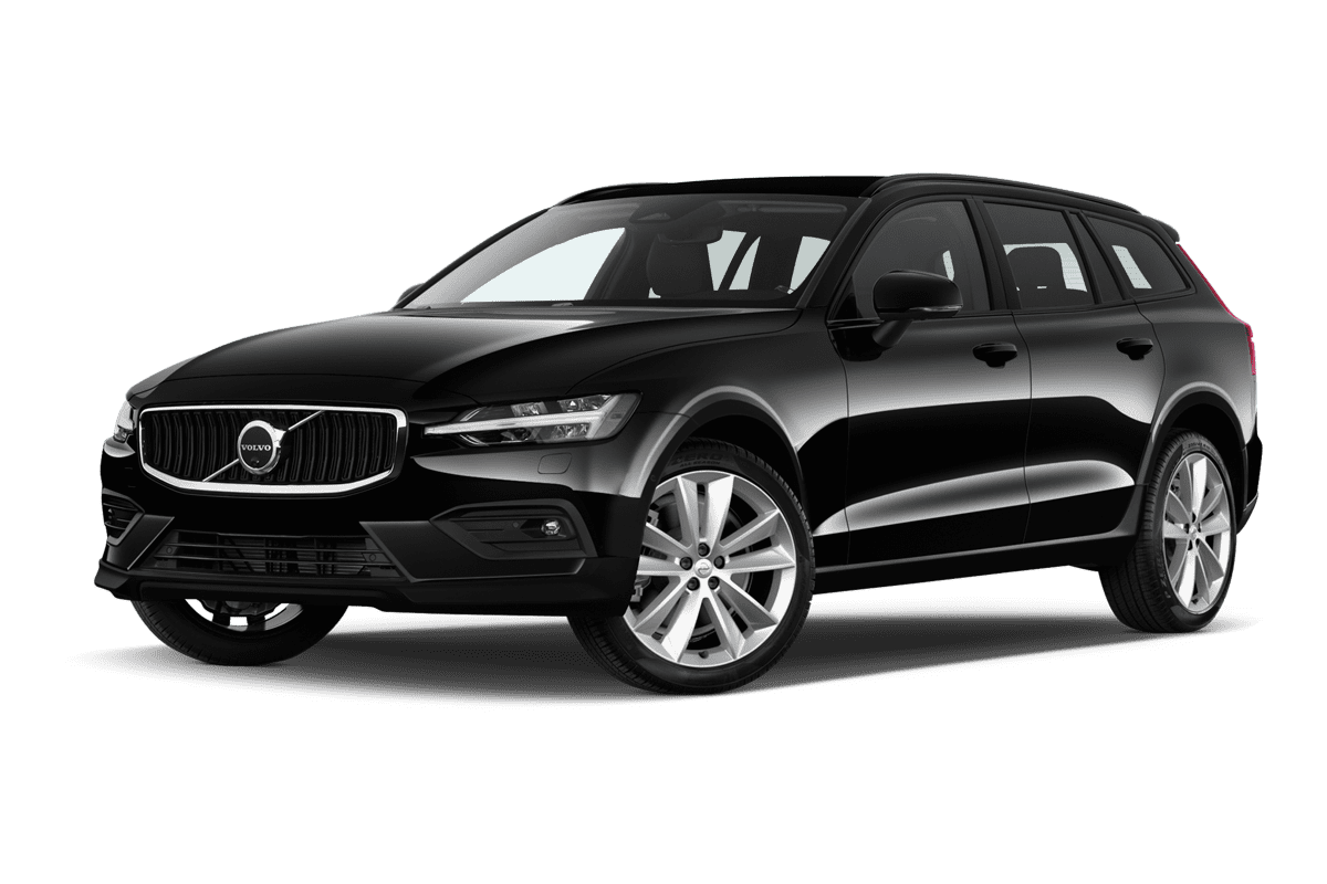 Tiefe, schräge Heckansicht eines Volvo V60, freigestellt