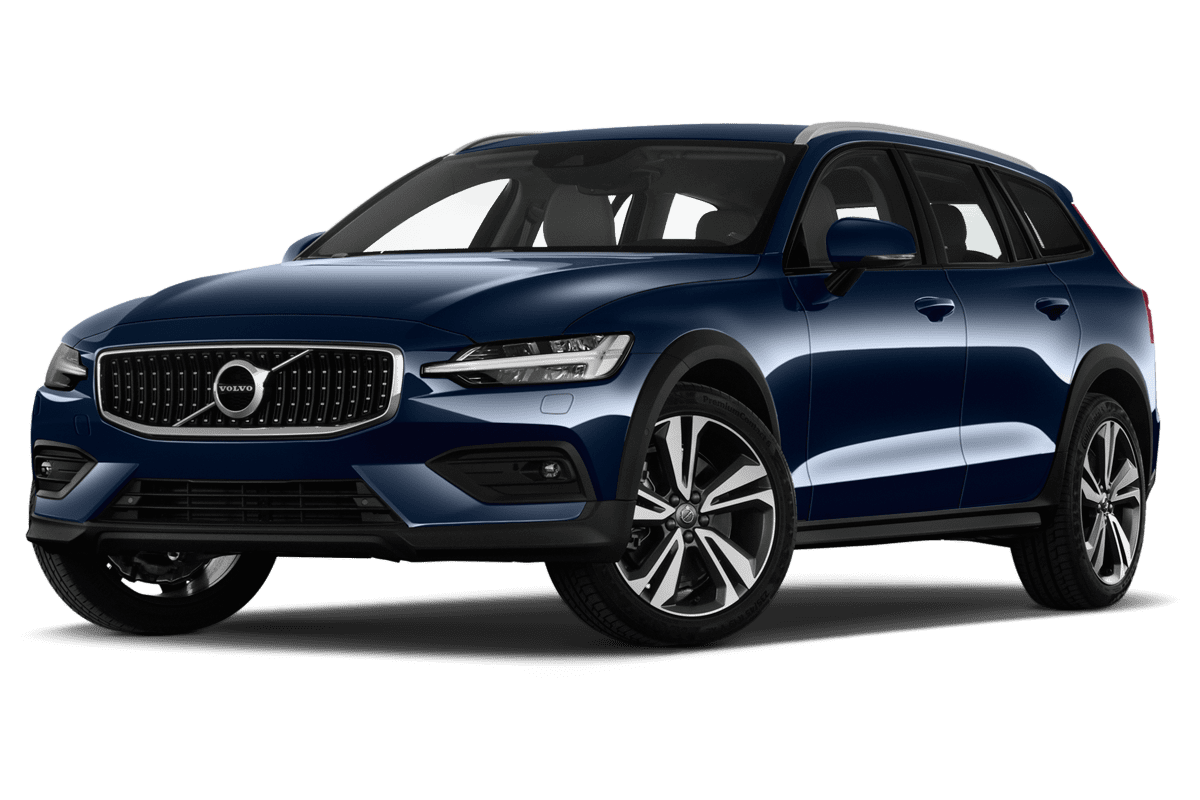 Tiefe, schräge Heckansicht eines Volvo V60 Cross Country, freigestellt