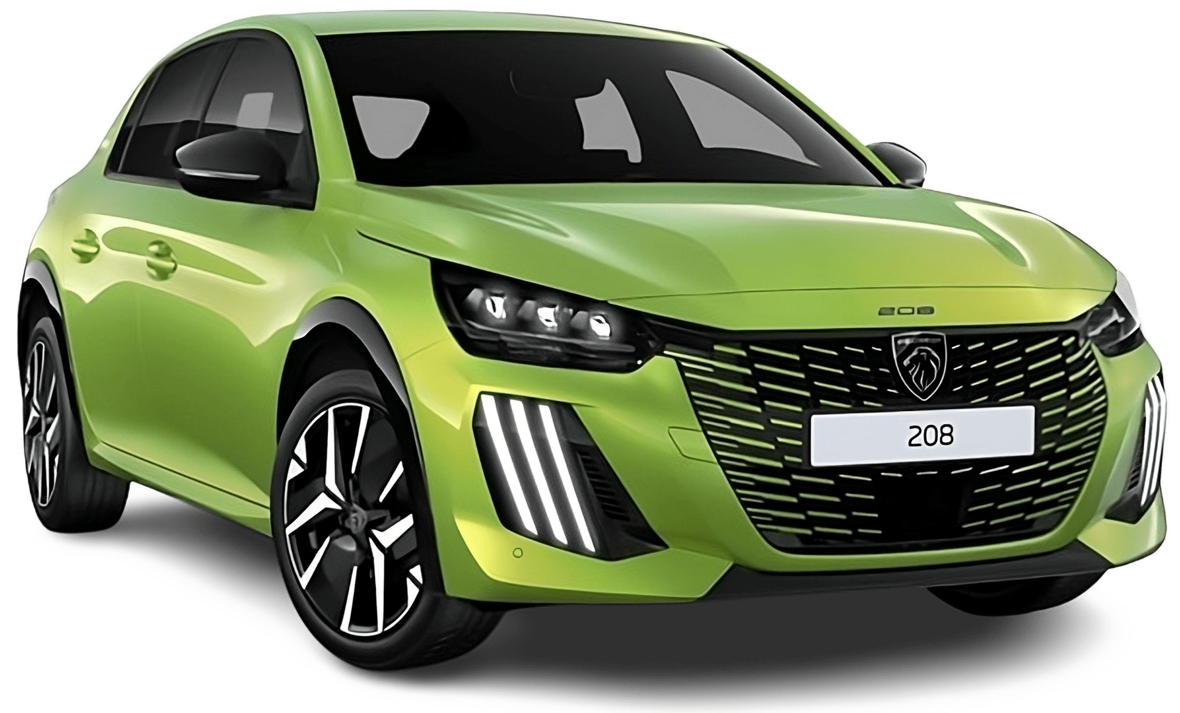 Schräge Frontansicht auf einen Peugeot 208, freigestellt