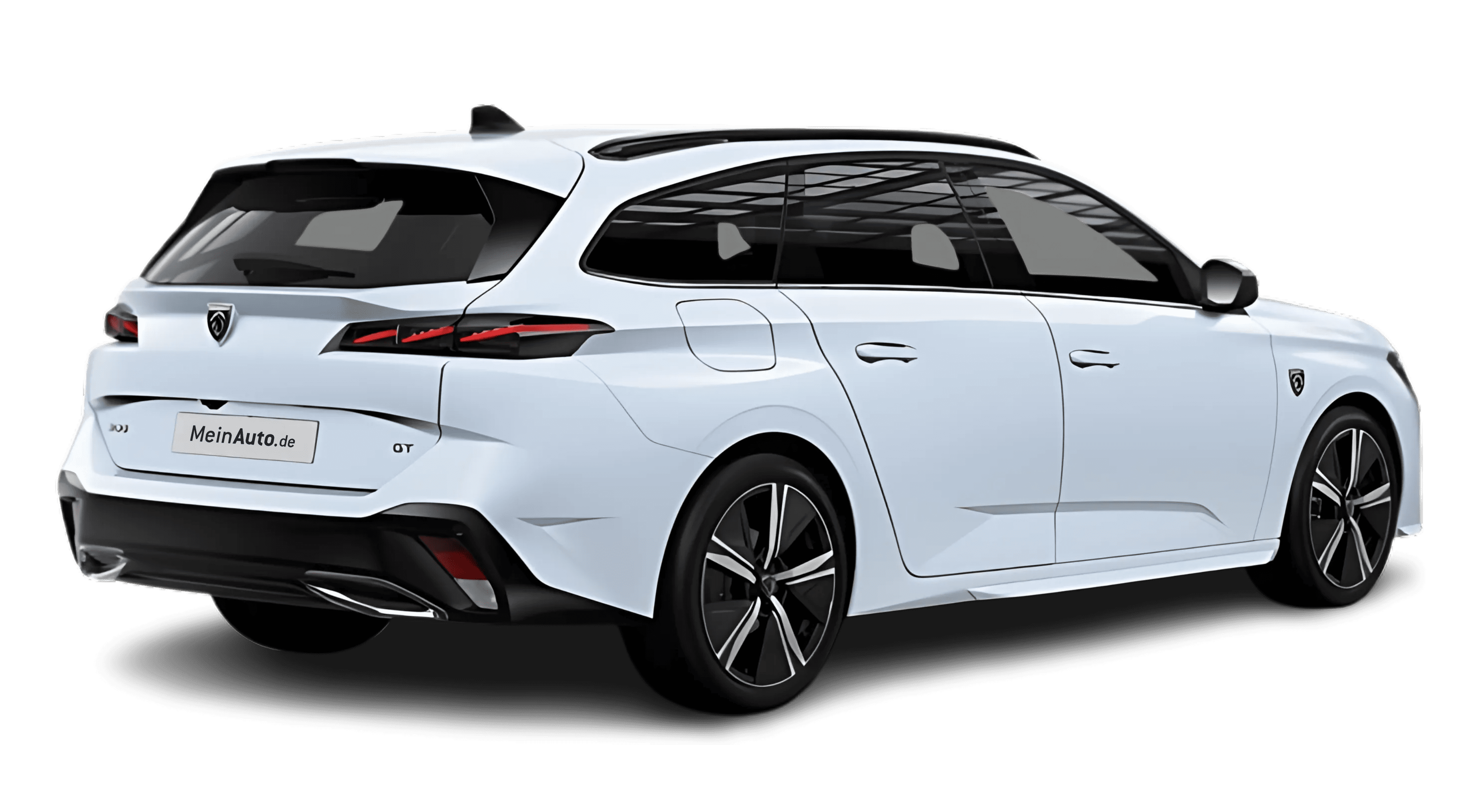 Schräge Heckansicht auf einen Peugeot 308, freigestellt
