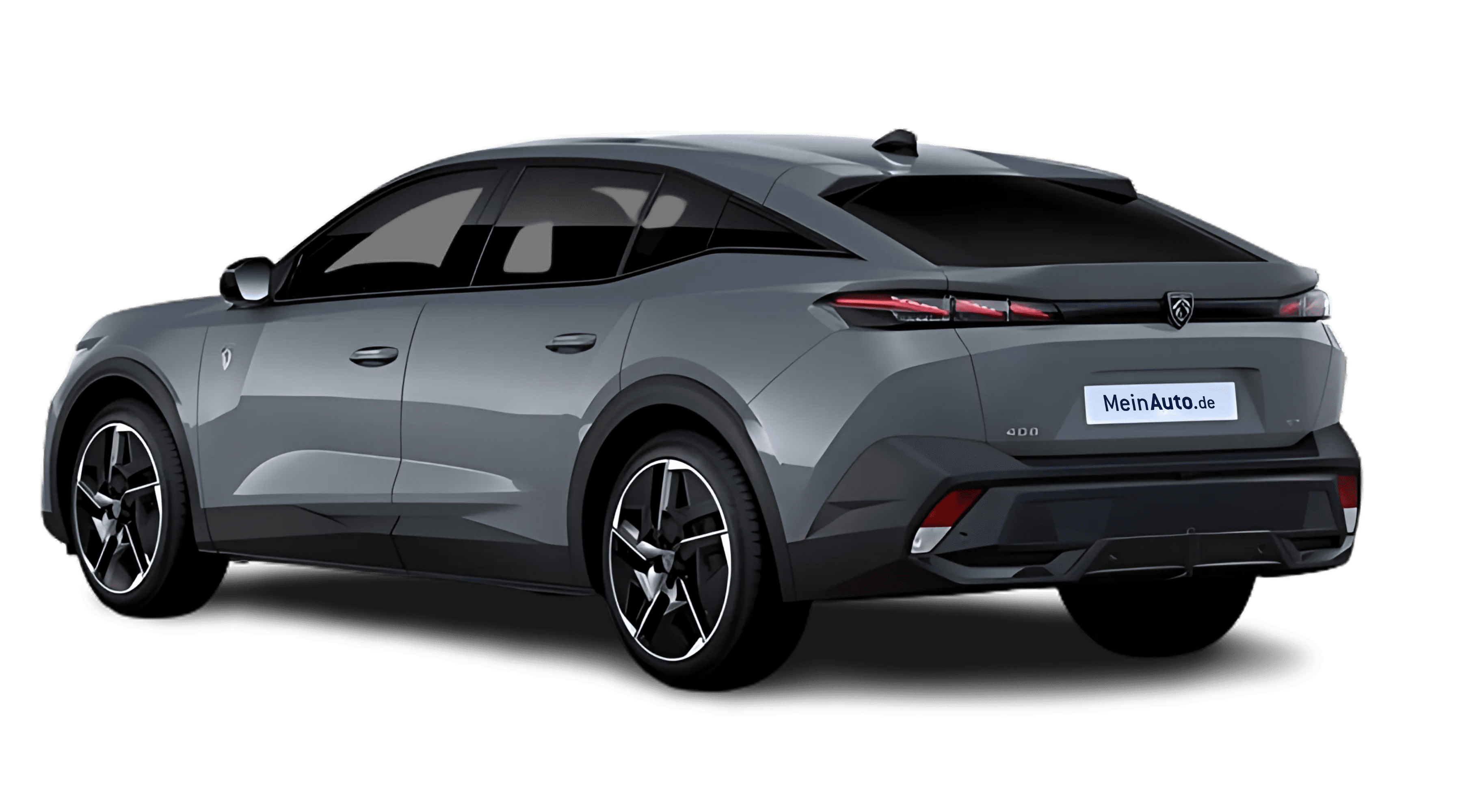 Schräge Heckansicht auf einen Peugeot 408, freigestellt
