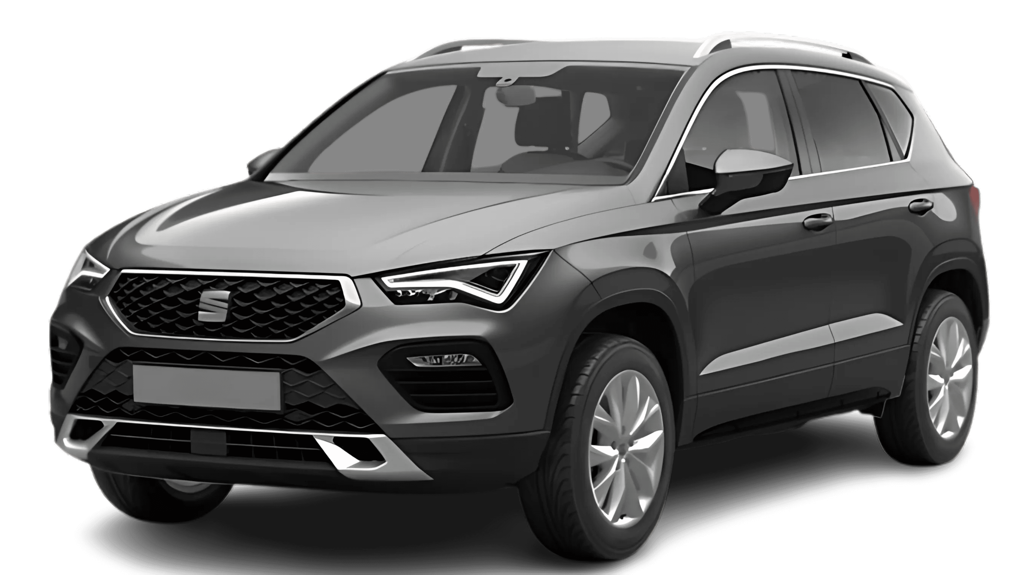 Schräge Frontansicht auf einen SEAT Ateca, freigestellt