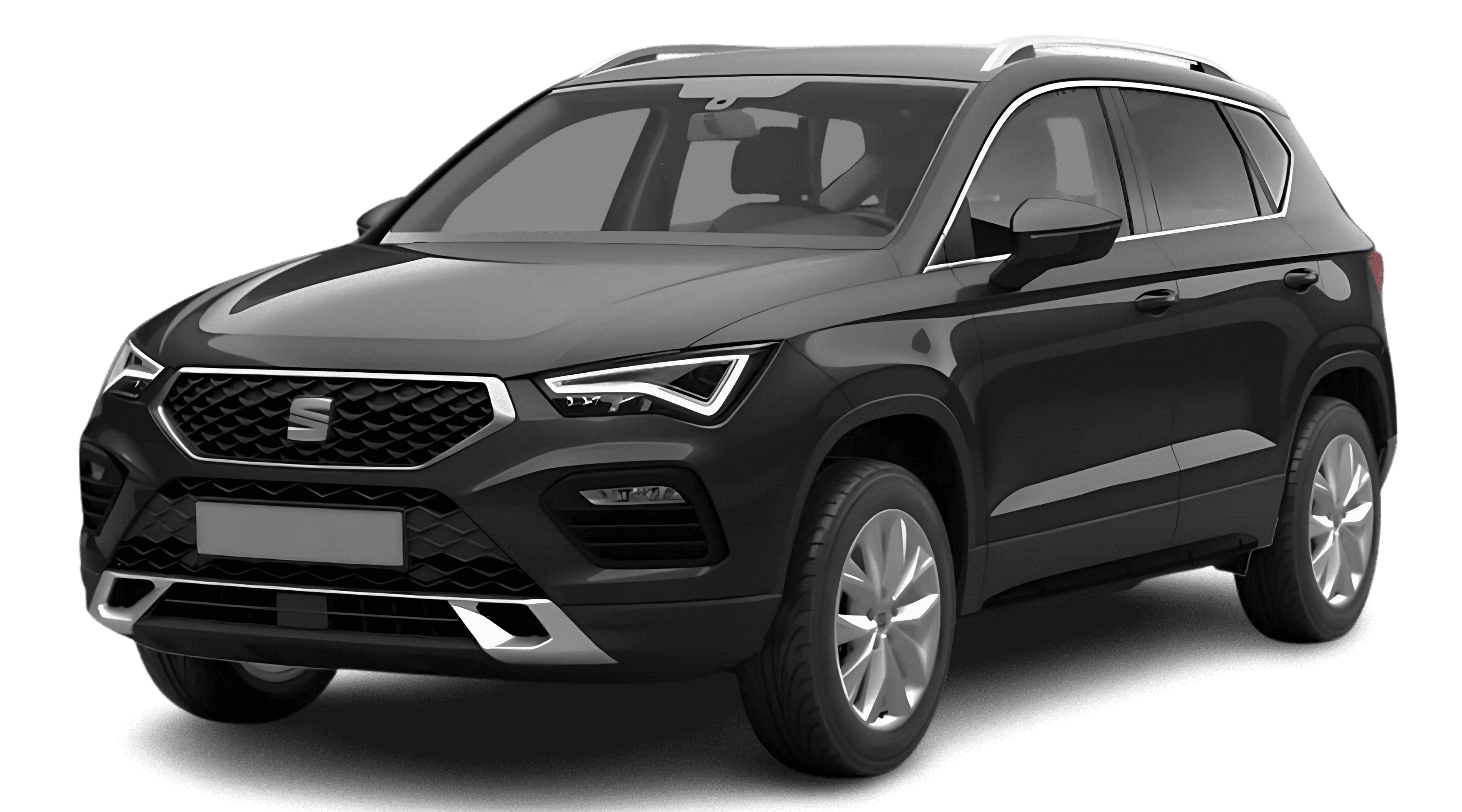 Schräge Frontansicht auf einen SEAT Ateca, freigestellt
