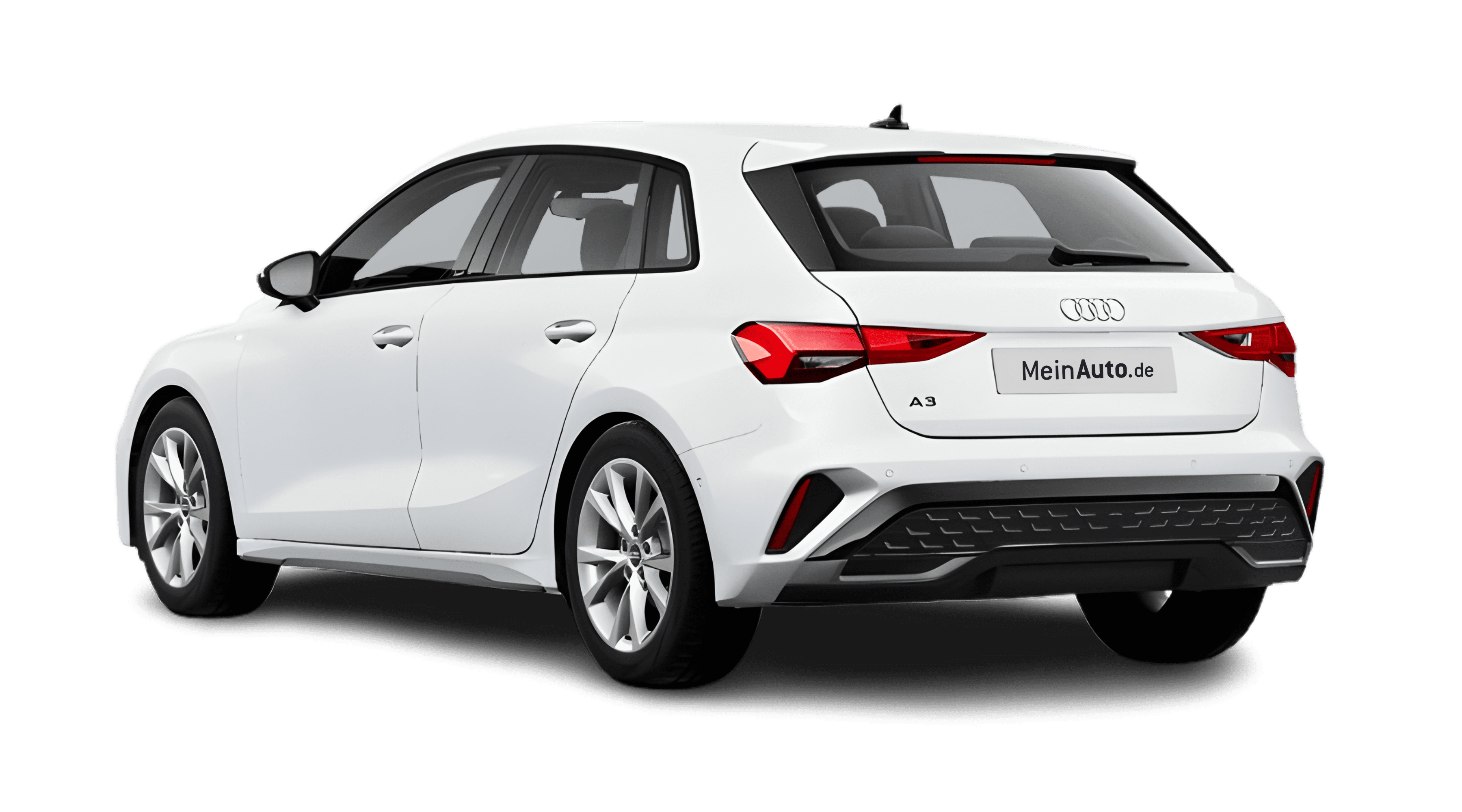 Schräge Heckansicht eines Audi A3, freigestellt