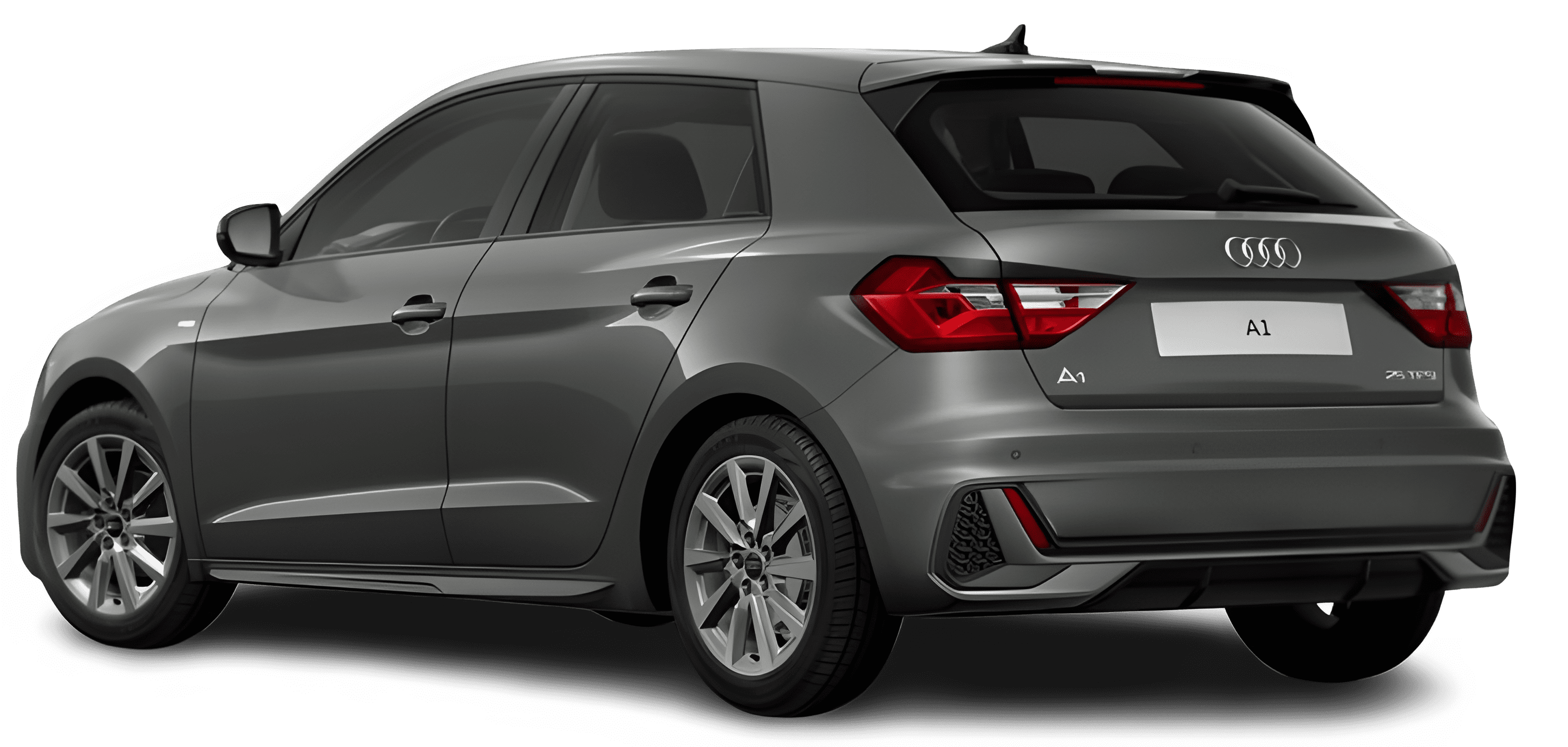 Schräge Heckansicht auf einen Audi A1, freigestellt