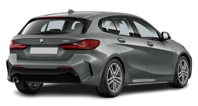 Schräge Heckansicht auf einen BMW 1er-Reihe, freigestellt