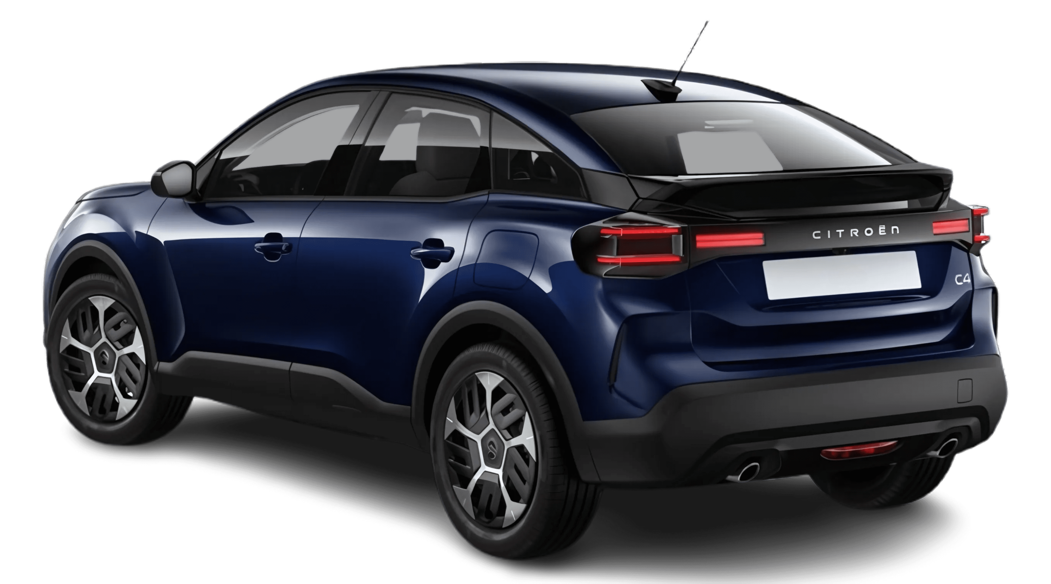Schräge Heckansicht auf einen Citroën C4, freigestellt