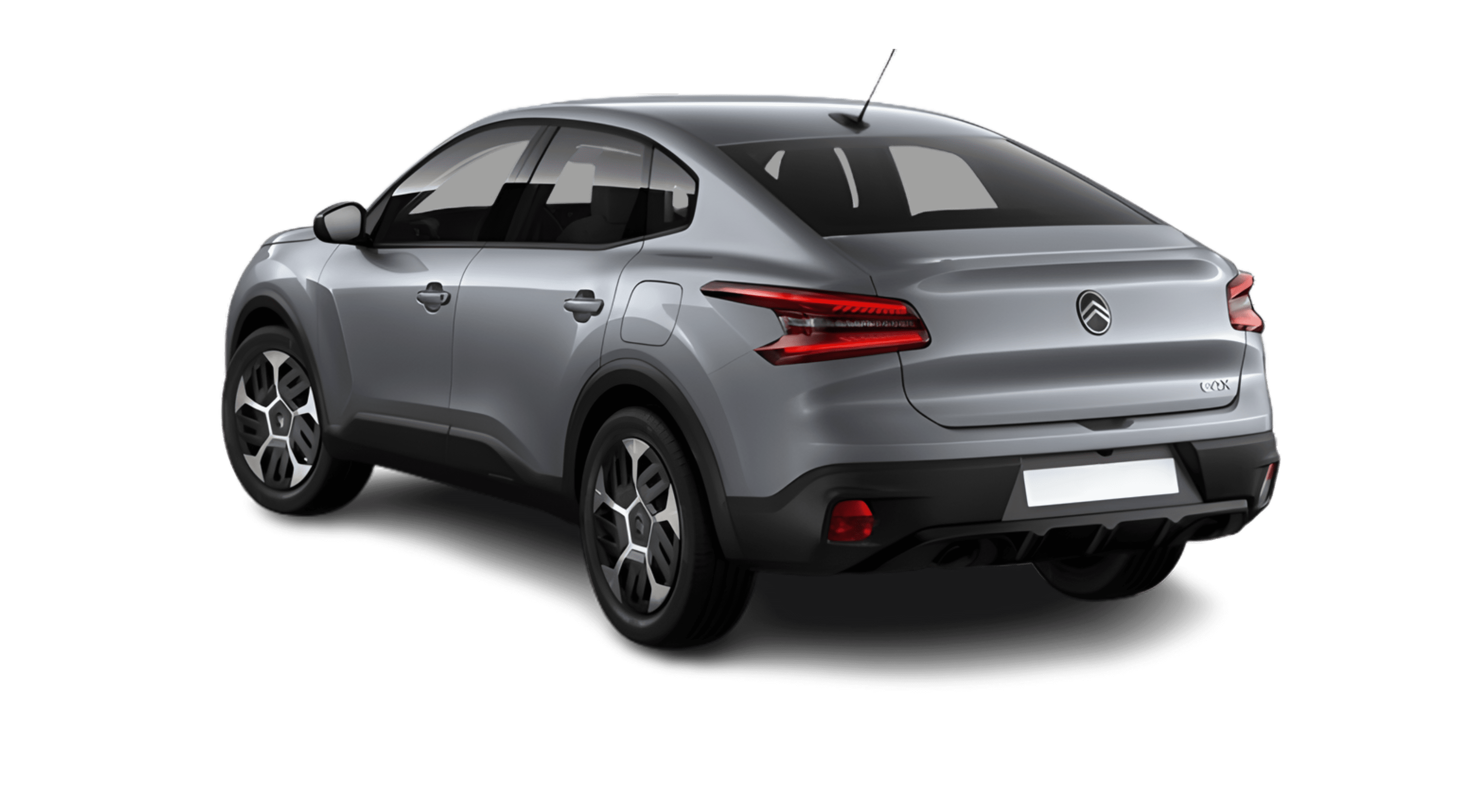 Schräge Heckansicht auf einen Citroën C4 X, freigestellt