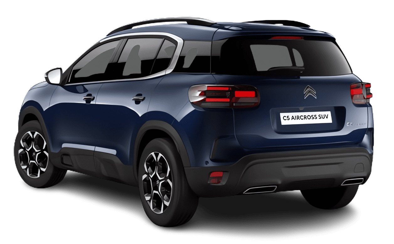 Schräge Heckansicht auf einen Citroën C5 Aircross, freigestellt
