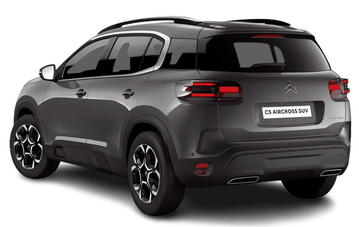 Schräge Heckansicht auf einen Citroën C5 Aircross, freigestellt