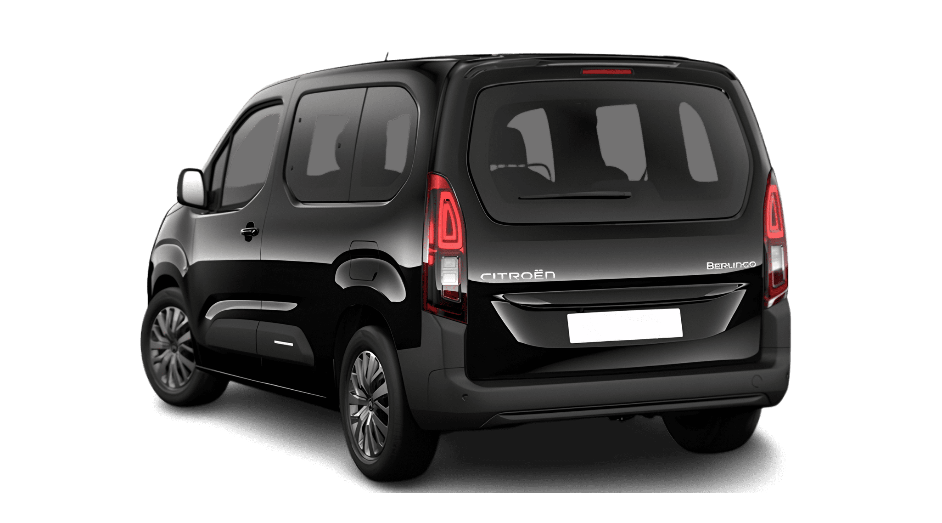 Schräge Heckansicht eines Citroën Berlingo, freigestellt