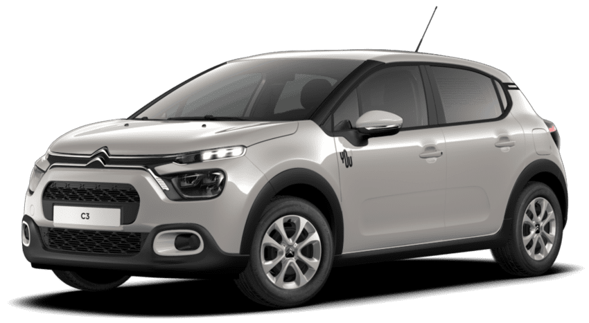 Schräge Frontansicht auf einen Citroën C3, freigestellt