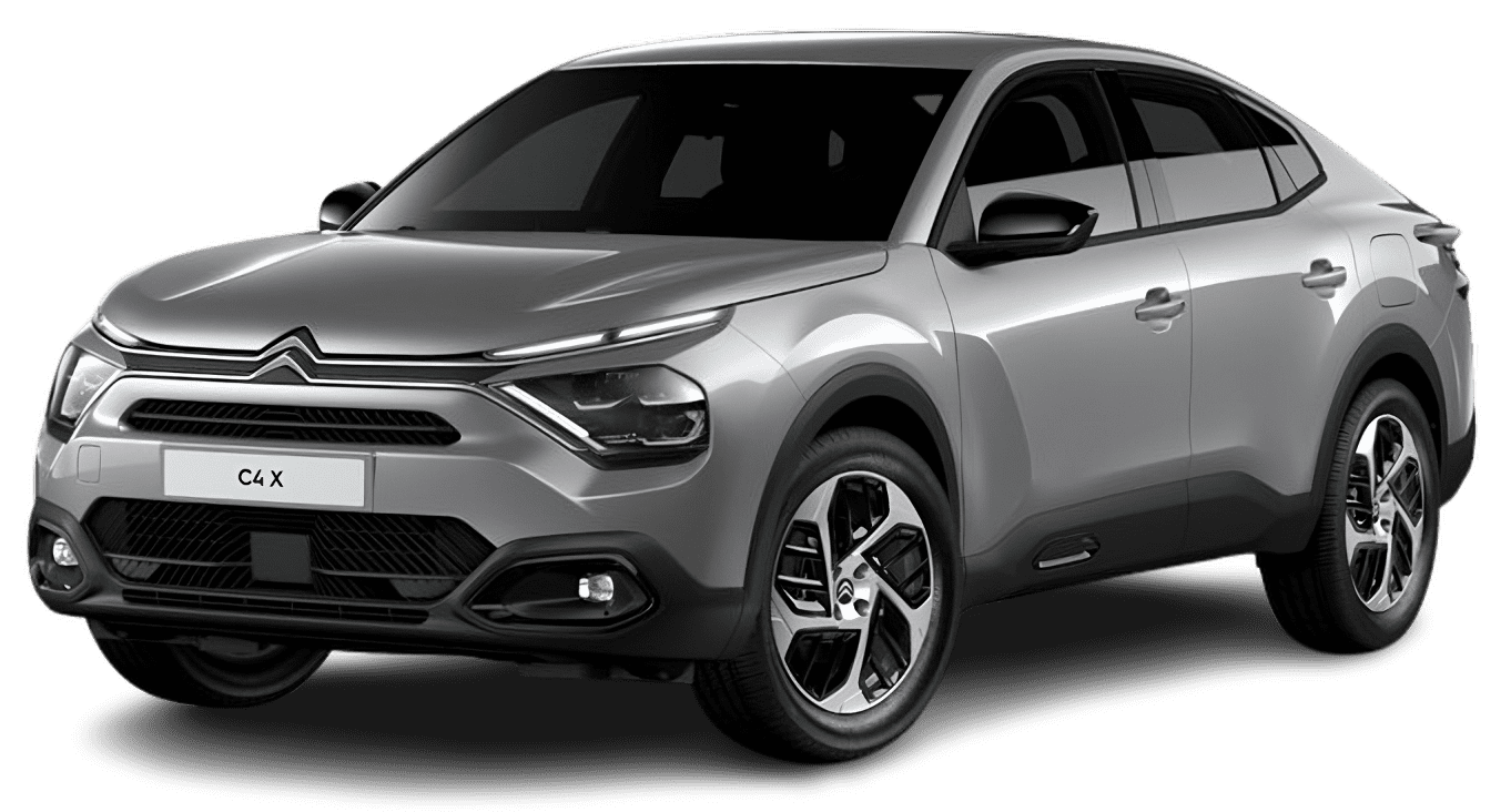 Schräge Frontansicht auf einen Citroën C4 X, freigestellt