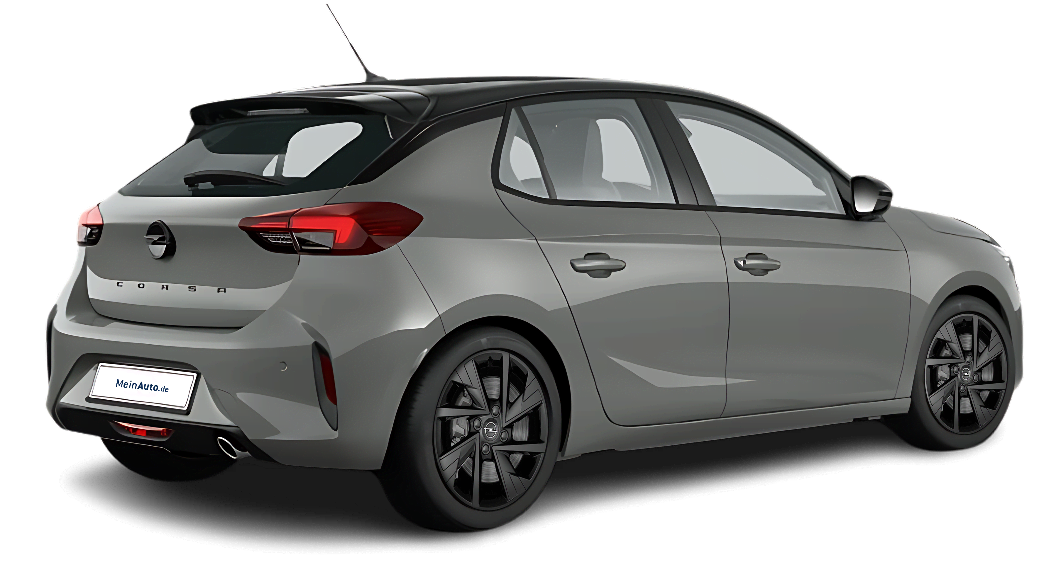 Schräge Heckansicht auf einen Opel Corsa, freigestellt