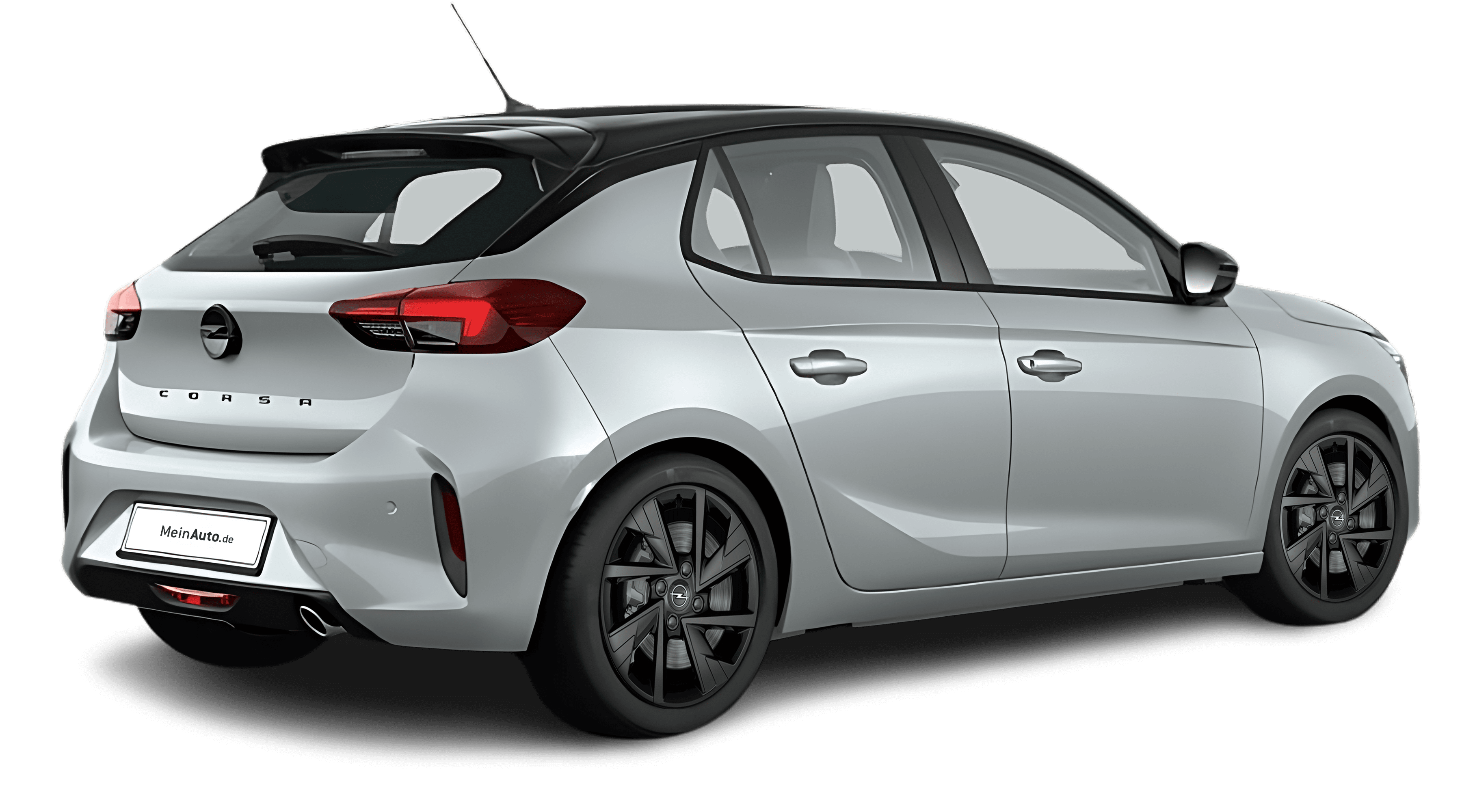 Schräge Heckansicht auf einen Opel Corsa, freigestellt