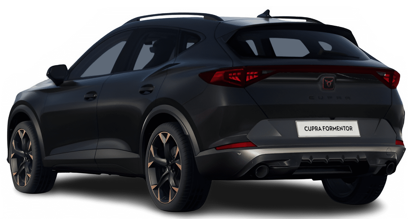 Schräge Heckansicht auf einen CUPRA Formentor, freigestellt