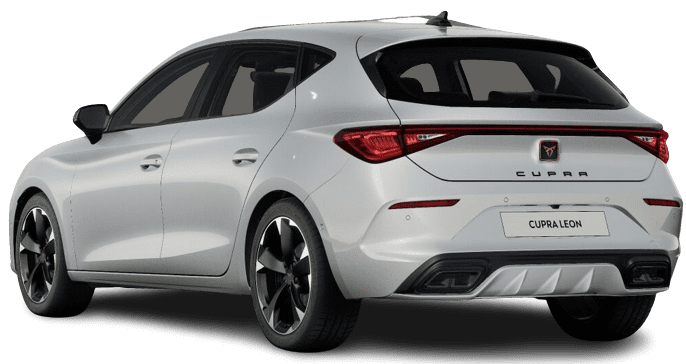 Schräge Heckansicht auf einen CUPRA Leon, freigestellt