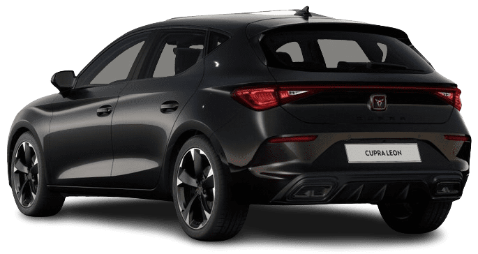 Schräge Heckansicht auf einen CUPRA Leon, freigestellt