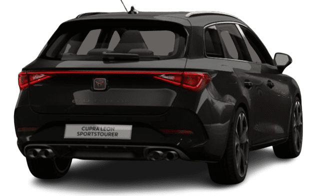 Schräge Heckansicht auf einen CUPRA Leon, freigestellt