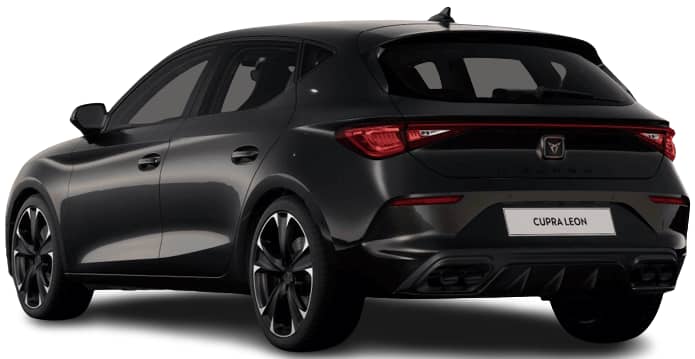 Schräge Heckansicht auf einen CUPRA Leon, freigestellt