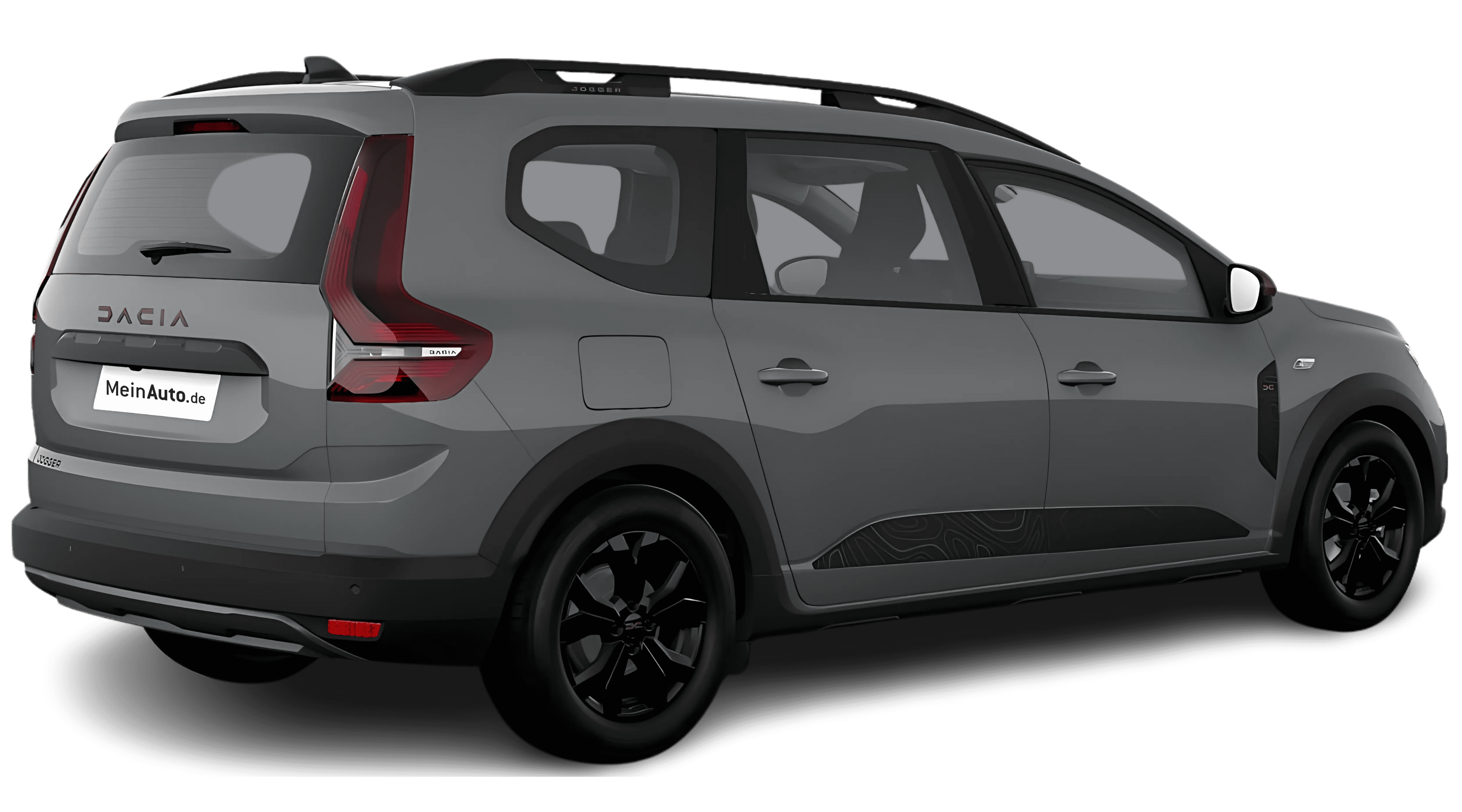 Schräge Heckansicht auf einen Dacia Jogger, freigestellt