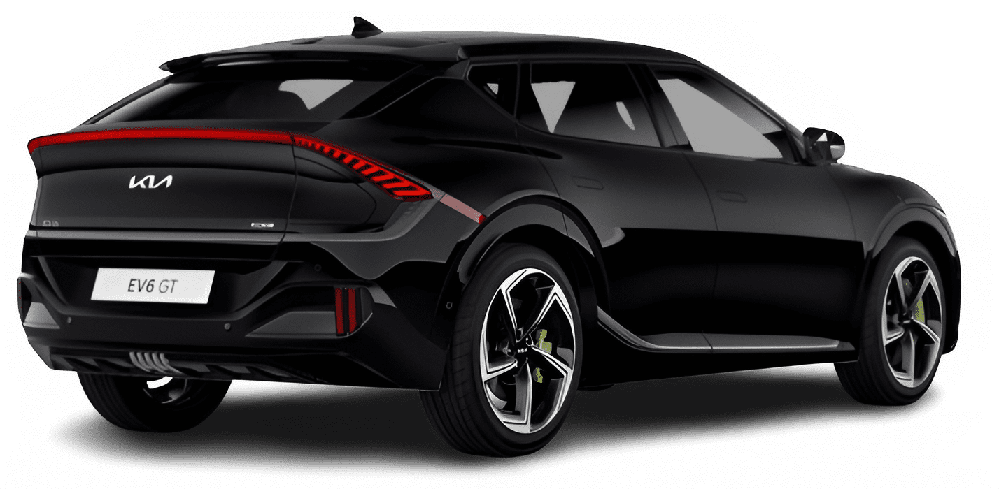 Schräge Heckansicht auf einen Kia EV6, freigestellt