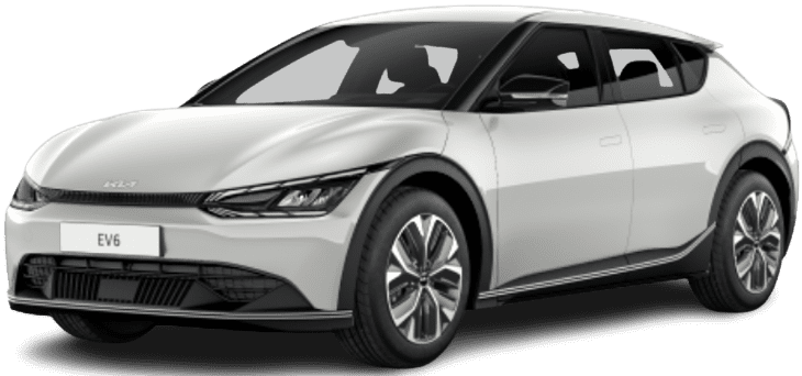 Schräge Frontansicht auf einen Kia EV6, freigestellt