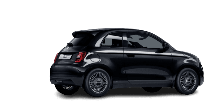Schräge Heckansicht auf einen Fiat 500, freigestellt