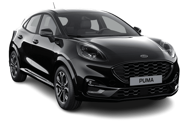 Schräge Frontansicht auf einen Ford Puma, freigestellt
