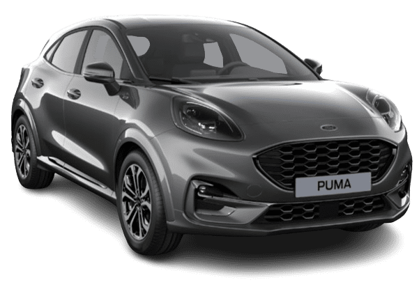 Schräge Frontansicht auf einen Ford Puma, freigestellt