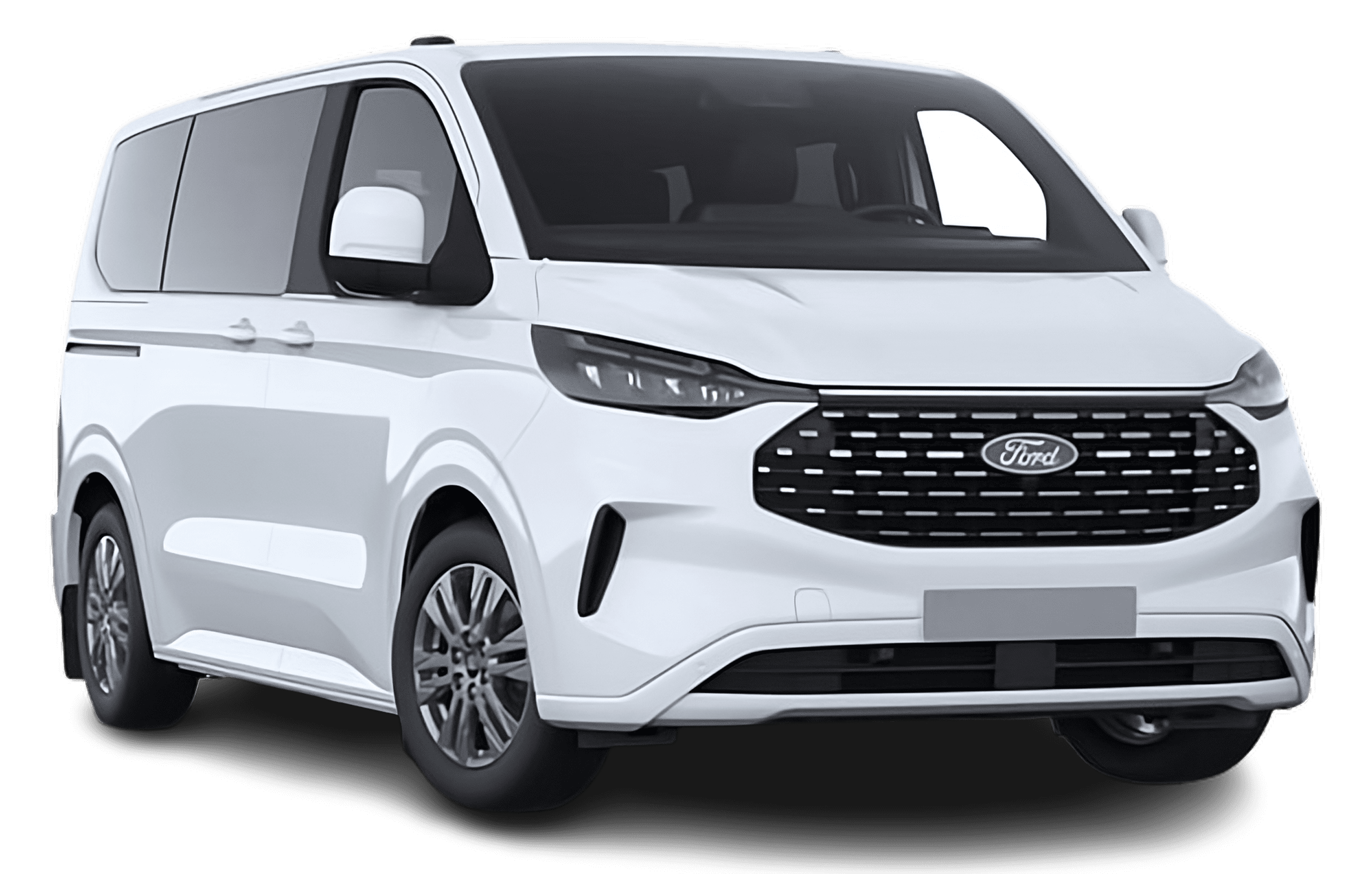 Schräge Frontansicht auf einen Ford Tourneo Custom, freigestellt