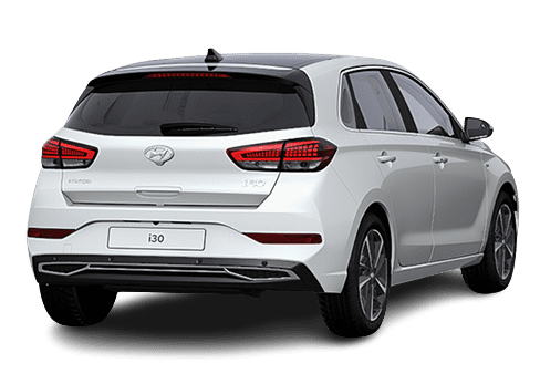 Schräge Heckansicht auf einen Hyundai i30, freigestellt