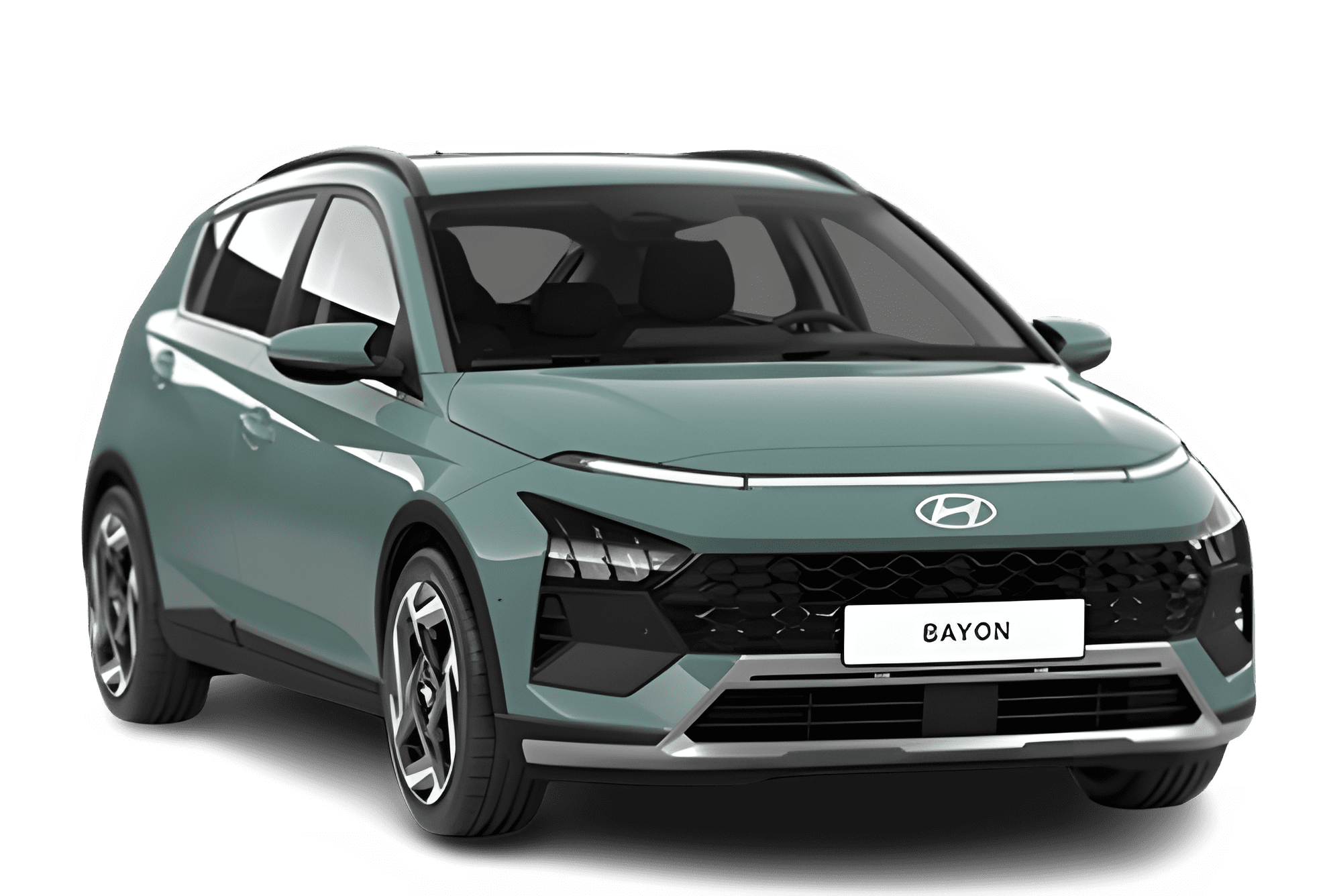Schräge Frontansicht auf einen Hyundai Bayon, freigestellt