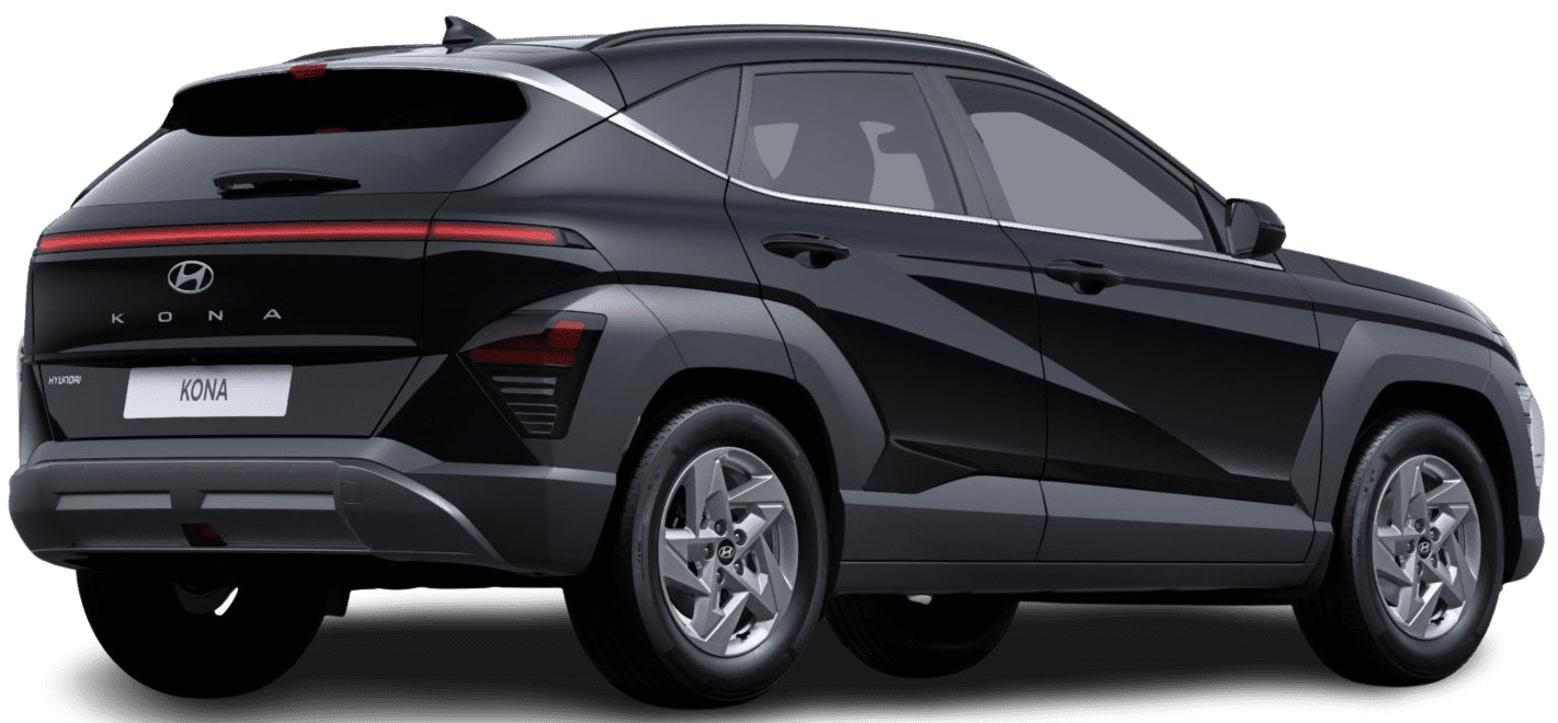 Schräge Heckansicht auf einen Hyundai Kona, freigestellt