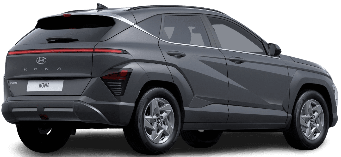 Schräge Heckansicht auf einen Hyundai Kona, freigestellt