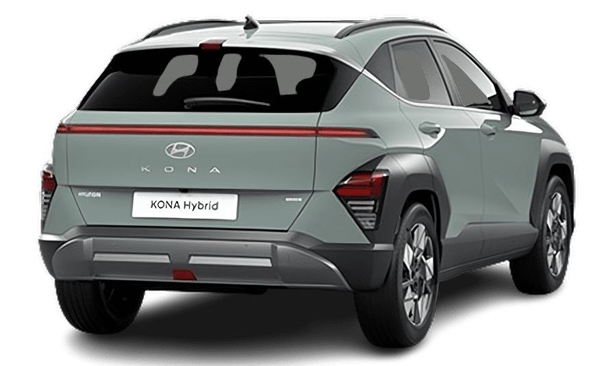 Schräge Heckansicht auf einen Hyundai Kona, freigestellt