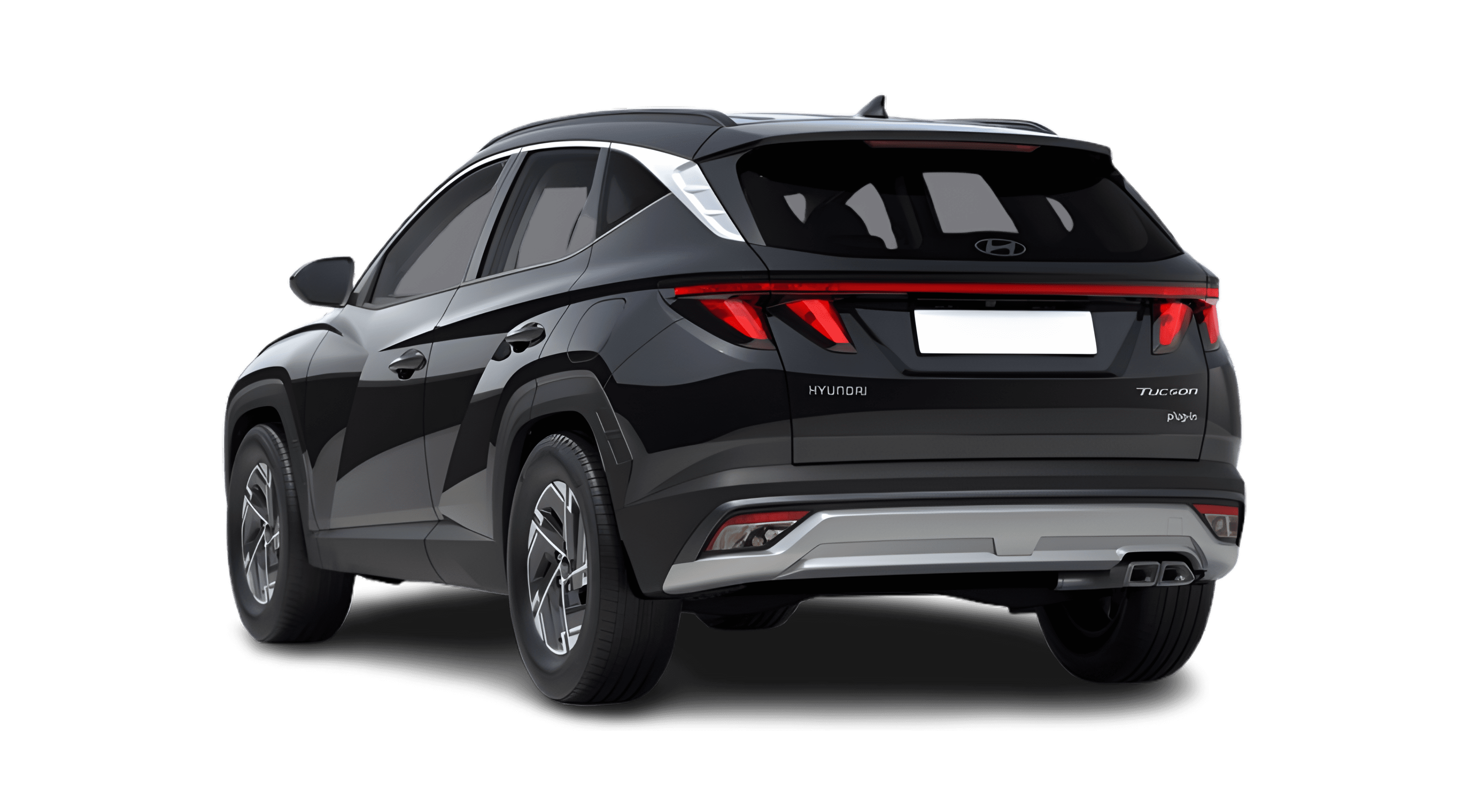 Schräge Heckansicht eines Hyundai Tucson, freigestellt