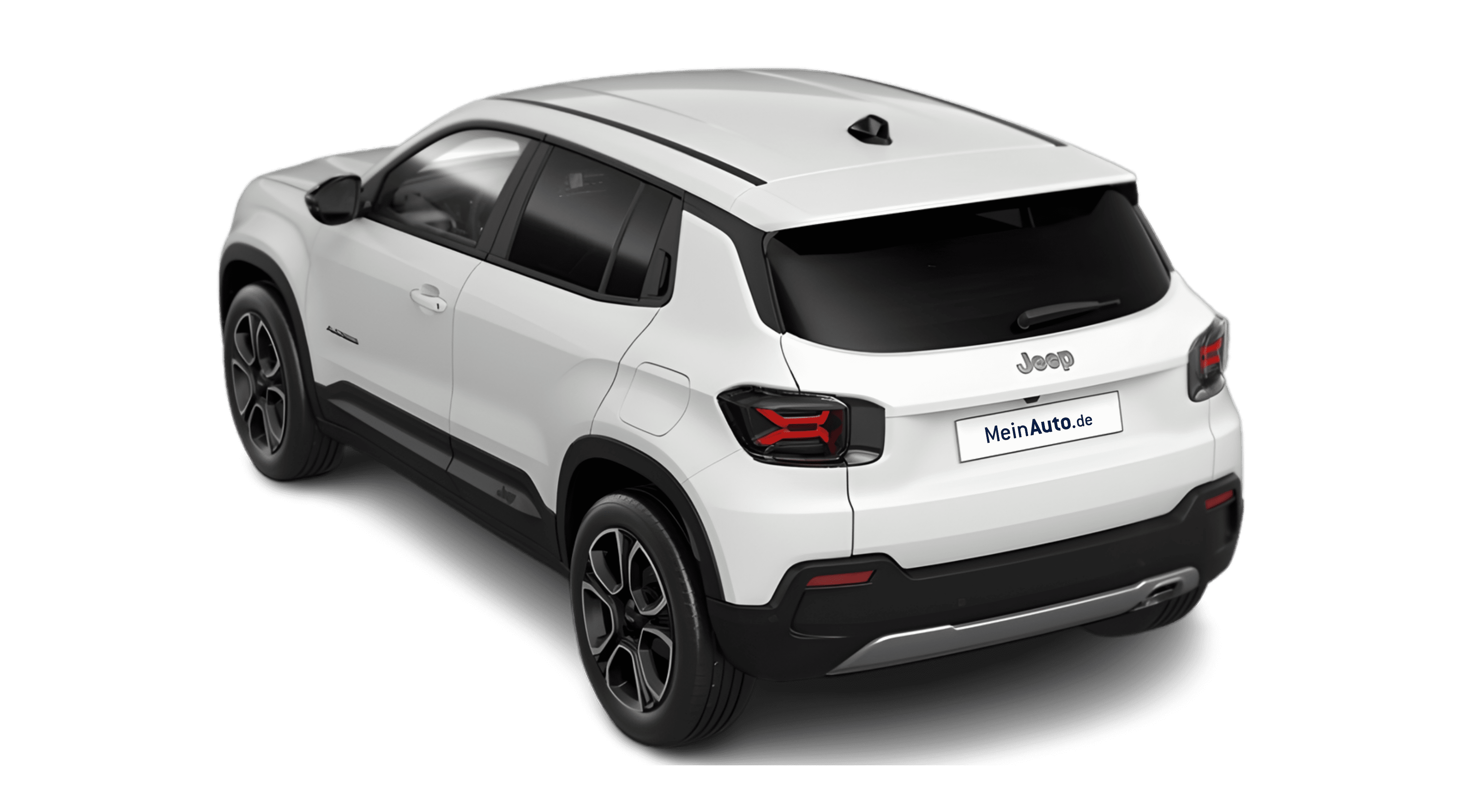 Schräge Heckansicht eines Jeep Avenger, freigestellt