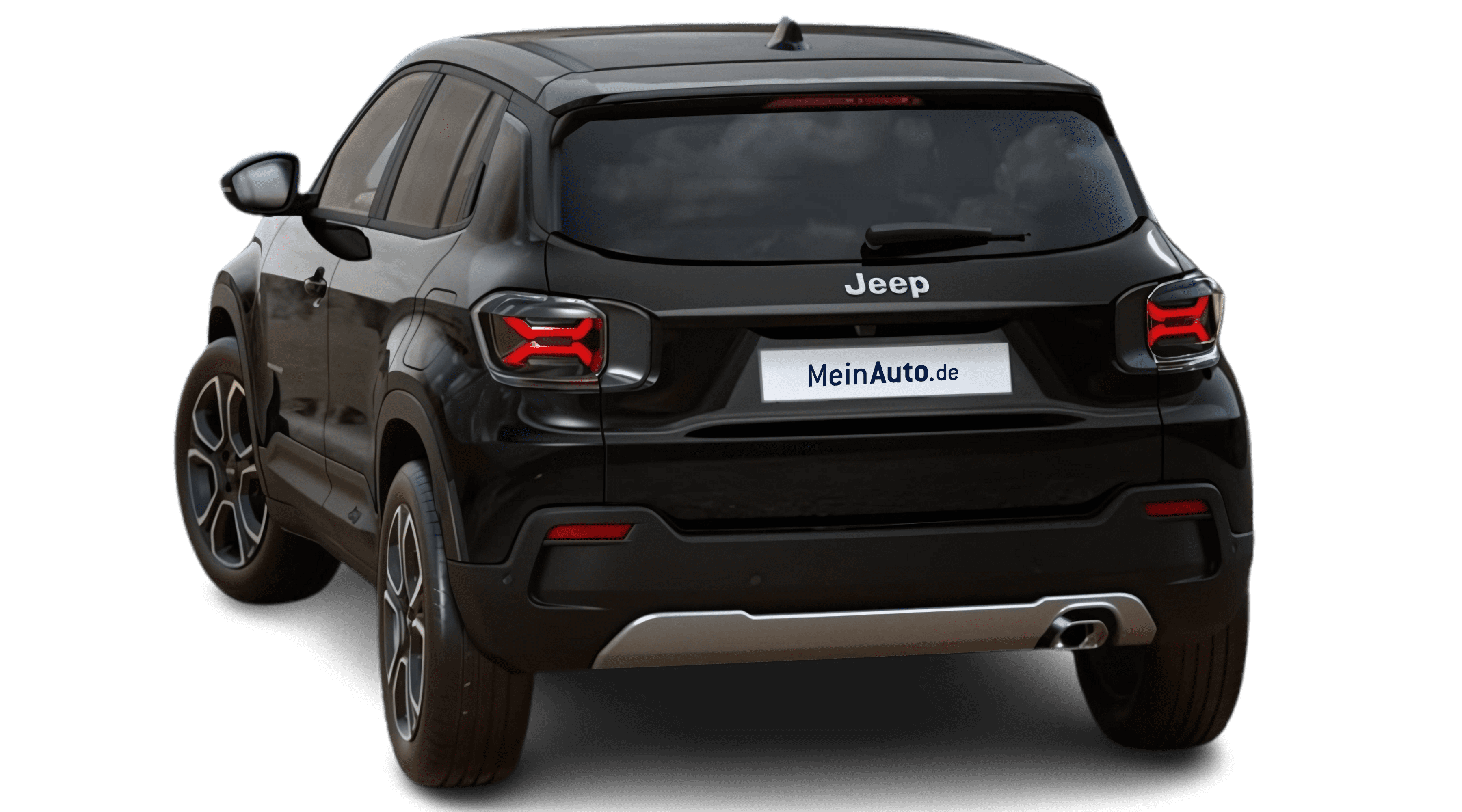 Schräge Heckansicht auf einen Jeep Avenger, freigestellt