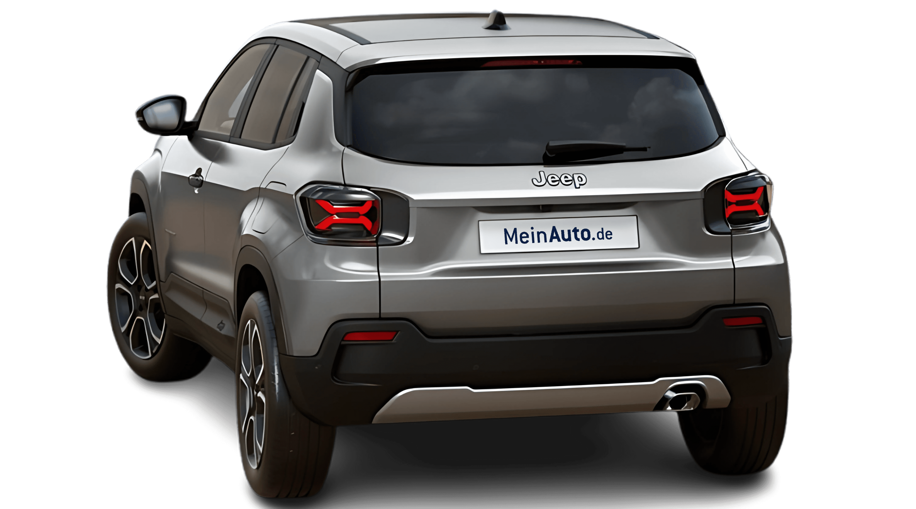 Schräge Heckansicht auf einen Jeep Avenger, freigestellt