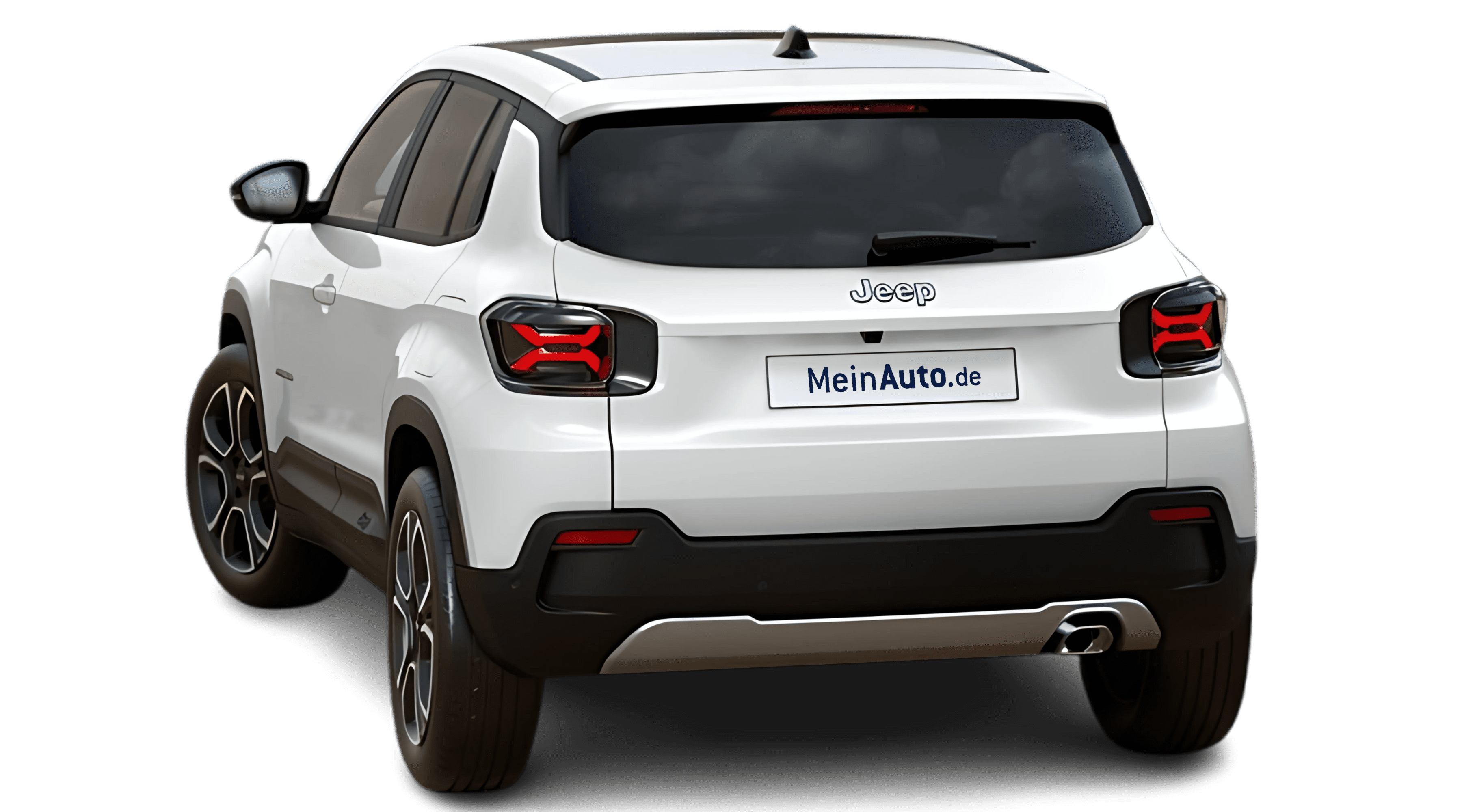 Schräge Heckansicht auf einen Jeep Avenger, freigestellt