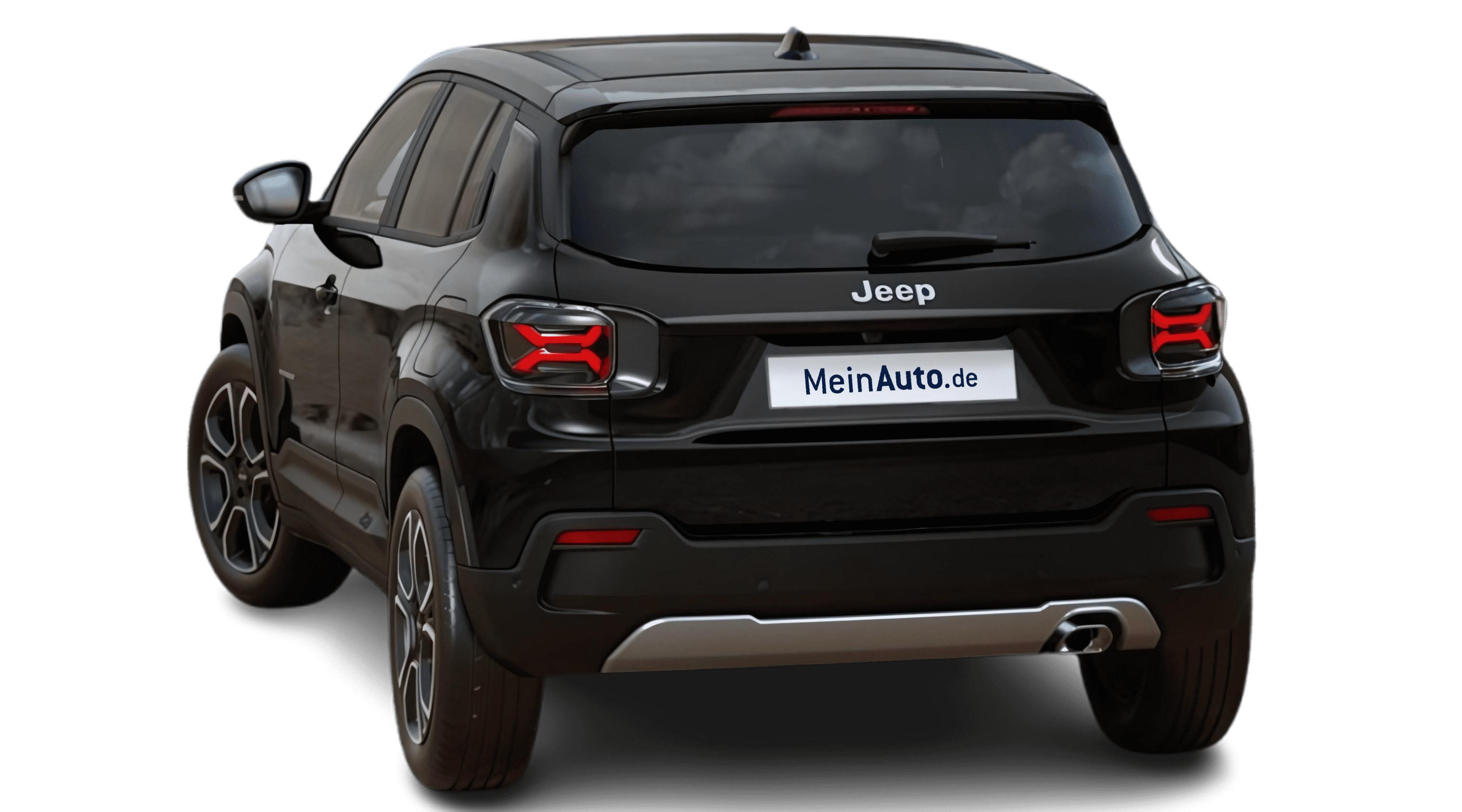 Schräge Heckansicht auf einen Jeep Avenger, freigestellt