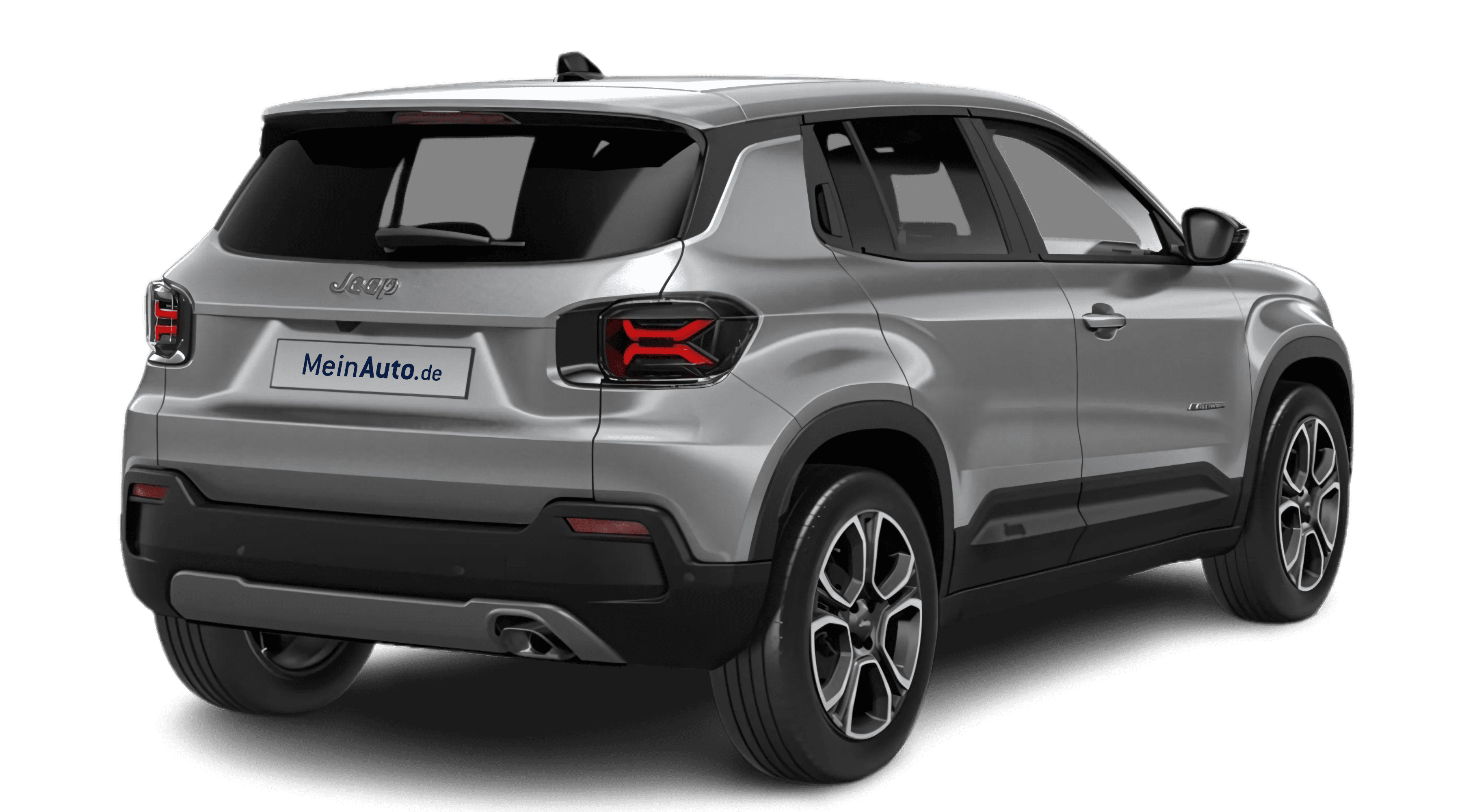 Schräge Heckansicht auf einen Jeep Avenger, freigestellt