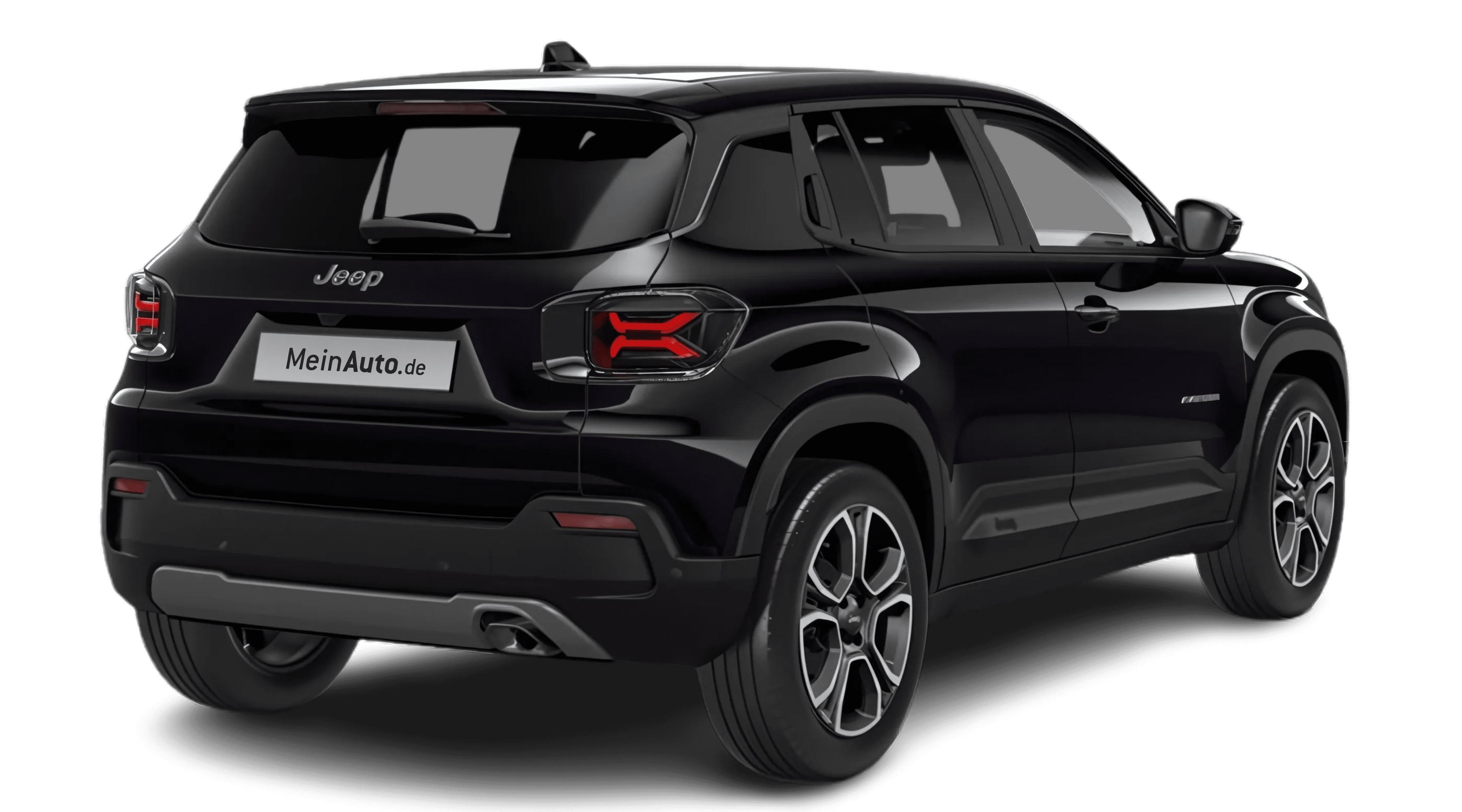 Schräge Heckansicht auf einen Jeep Avenger, freigestellt