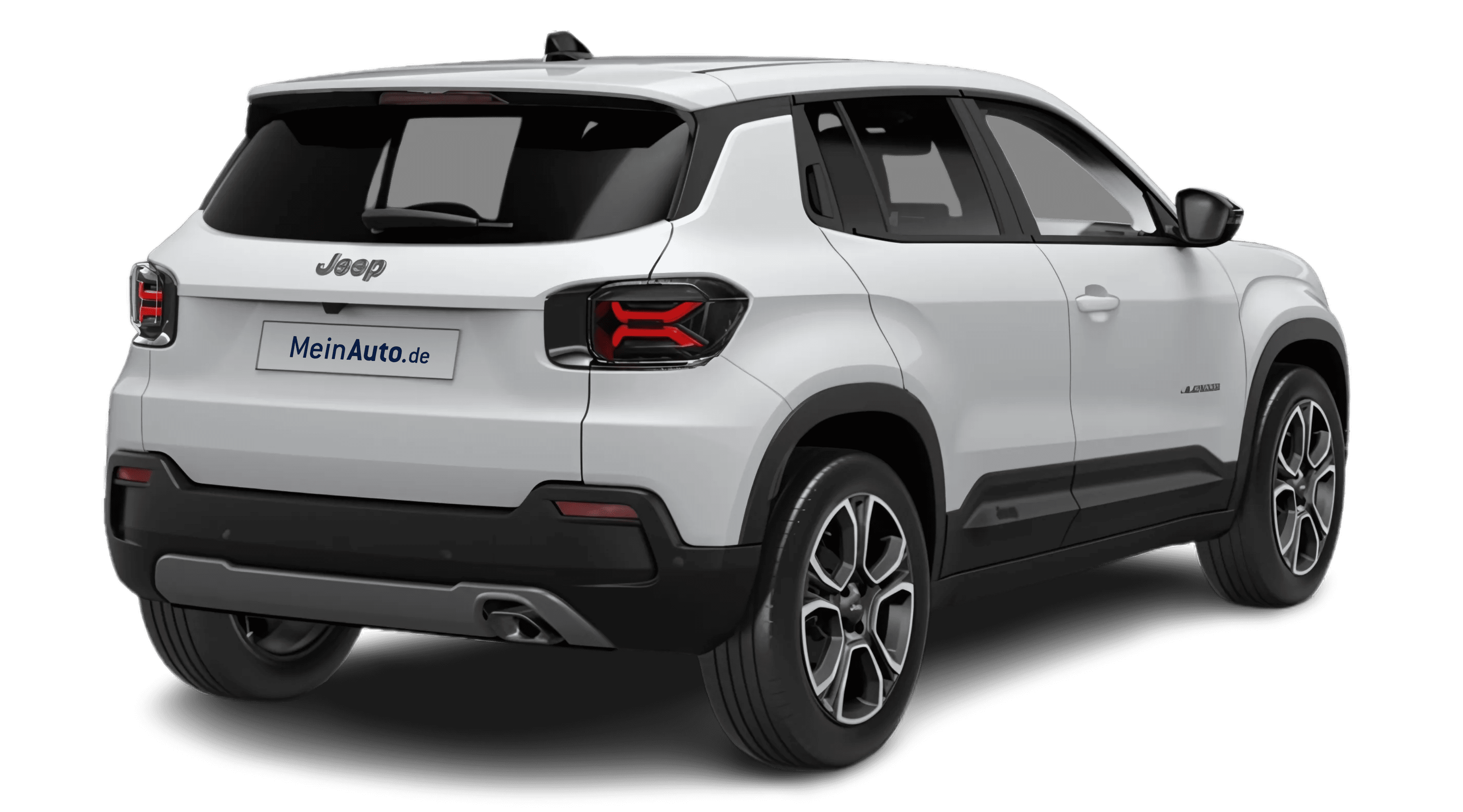 Schräge Heckansicht auf einen Jeep Avenger, freigestellt