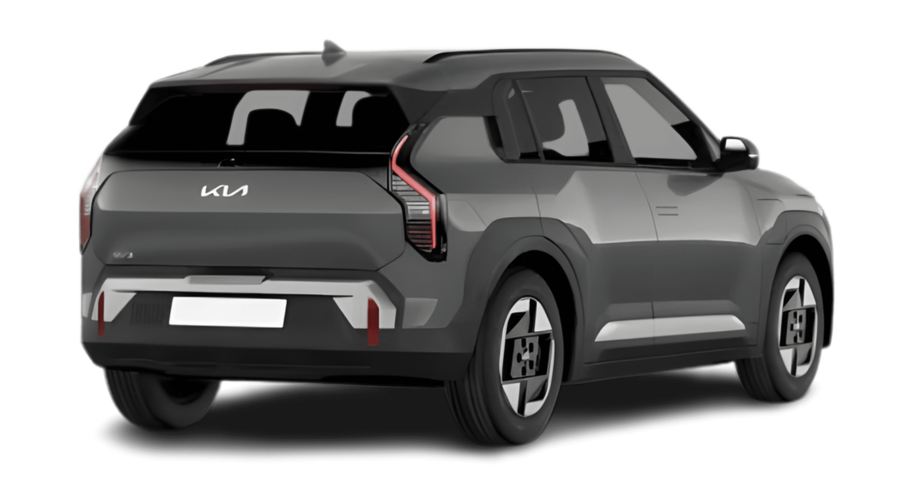 Schräge Heckansicht eines Kia EV3, freigestellt