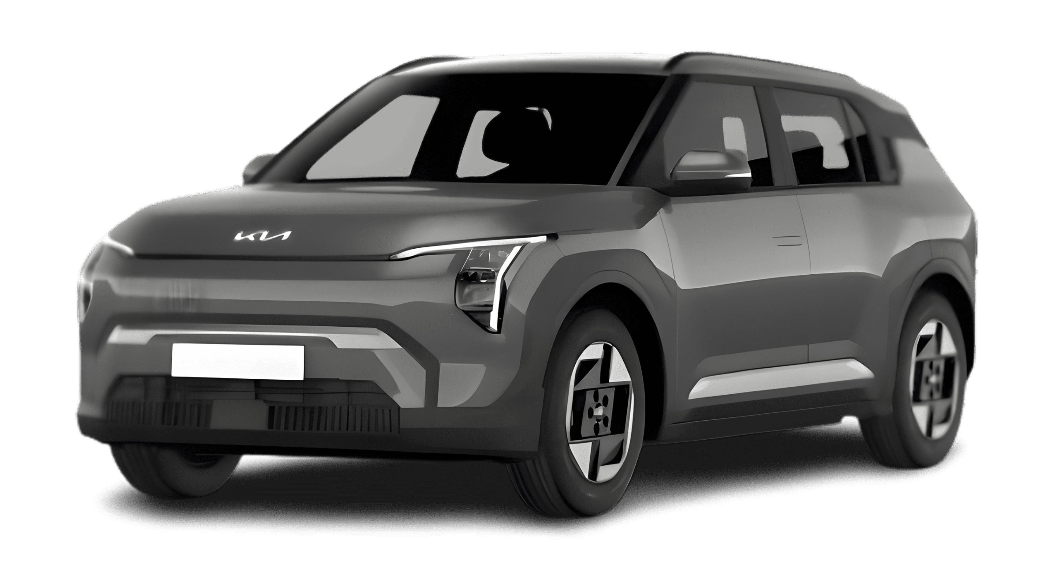 Schräge Frontansicht eines Kia EV3, freigestellt