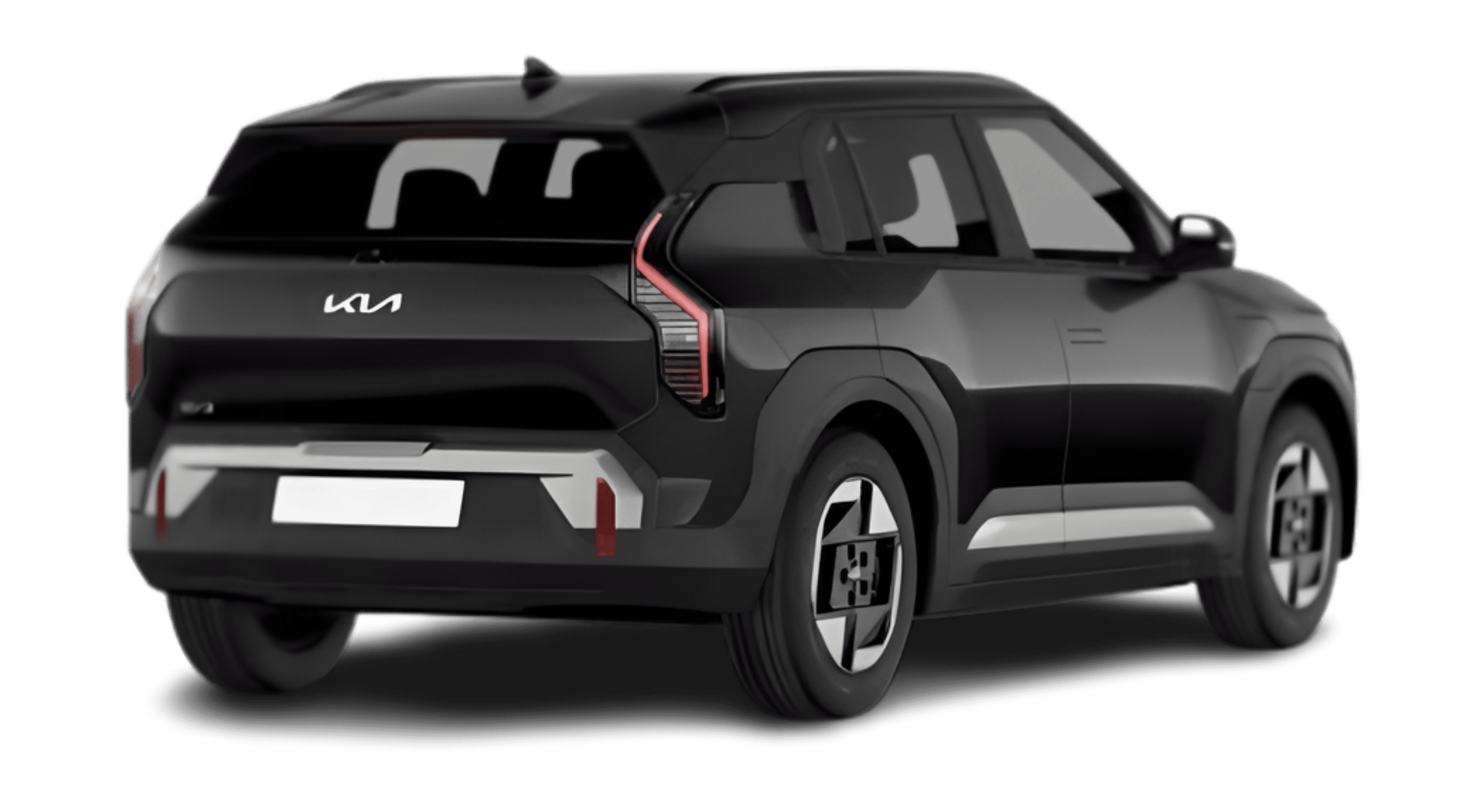 Schräge Heckansicht eines Kia EV3, freigestellt